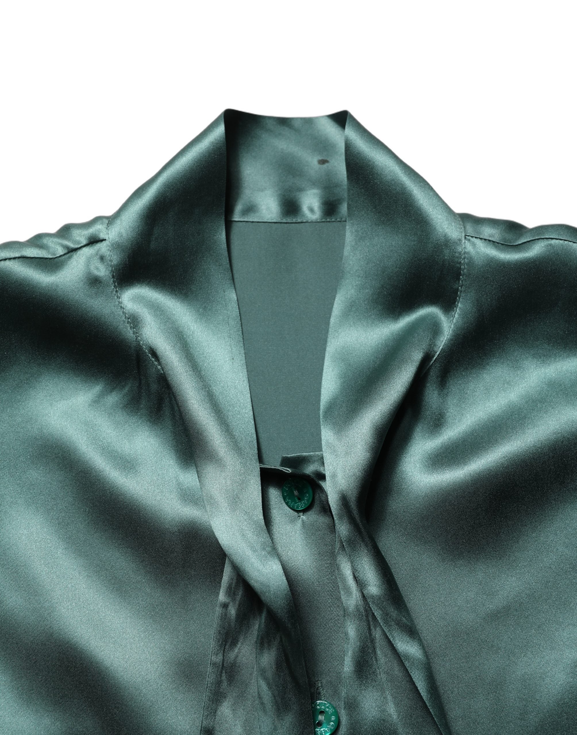Dolce & Gabbana Dark Green Silk Satin Blouse Neck Tie Women's Top (Pre-Owned)
