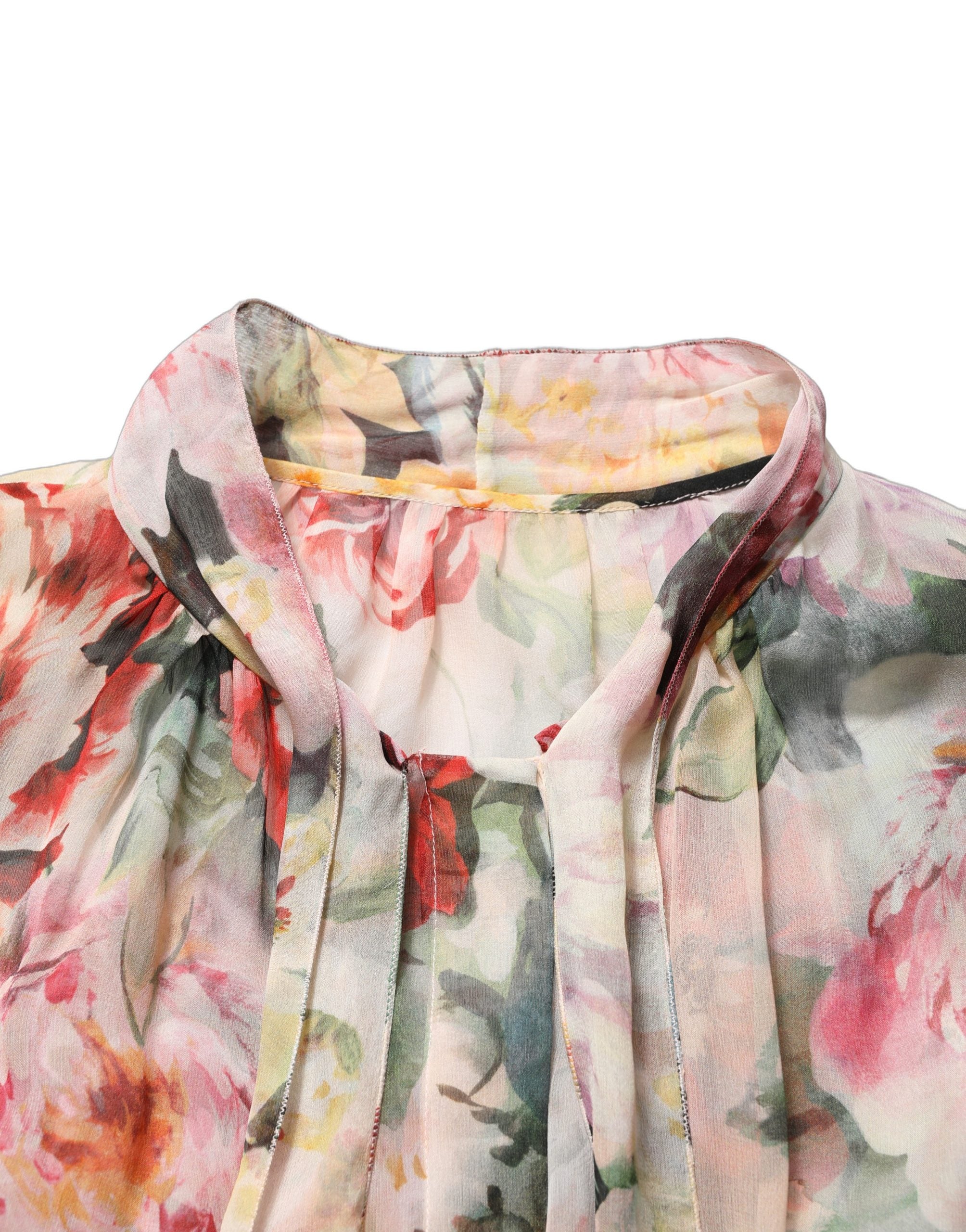 Dolce & Gabbana Multicolor Floral Tie-Neck Silk Chiffon Blouse Women's Top