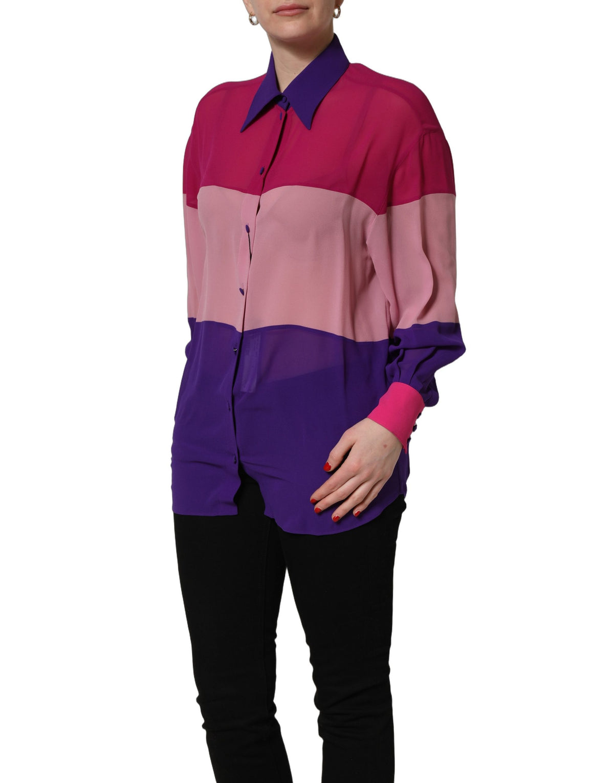 Dolce & Gabbana Multicolor Silk Patchwork Shirt Blouse Women's Top