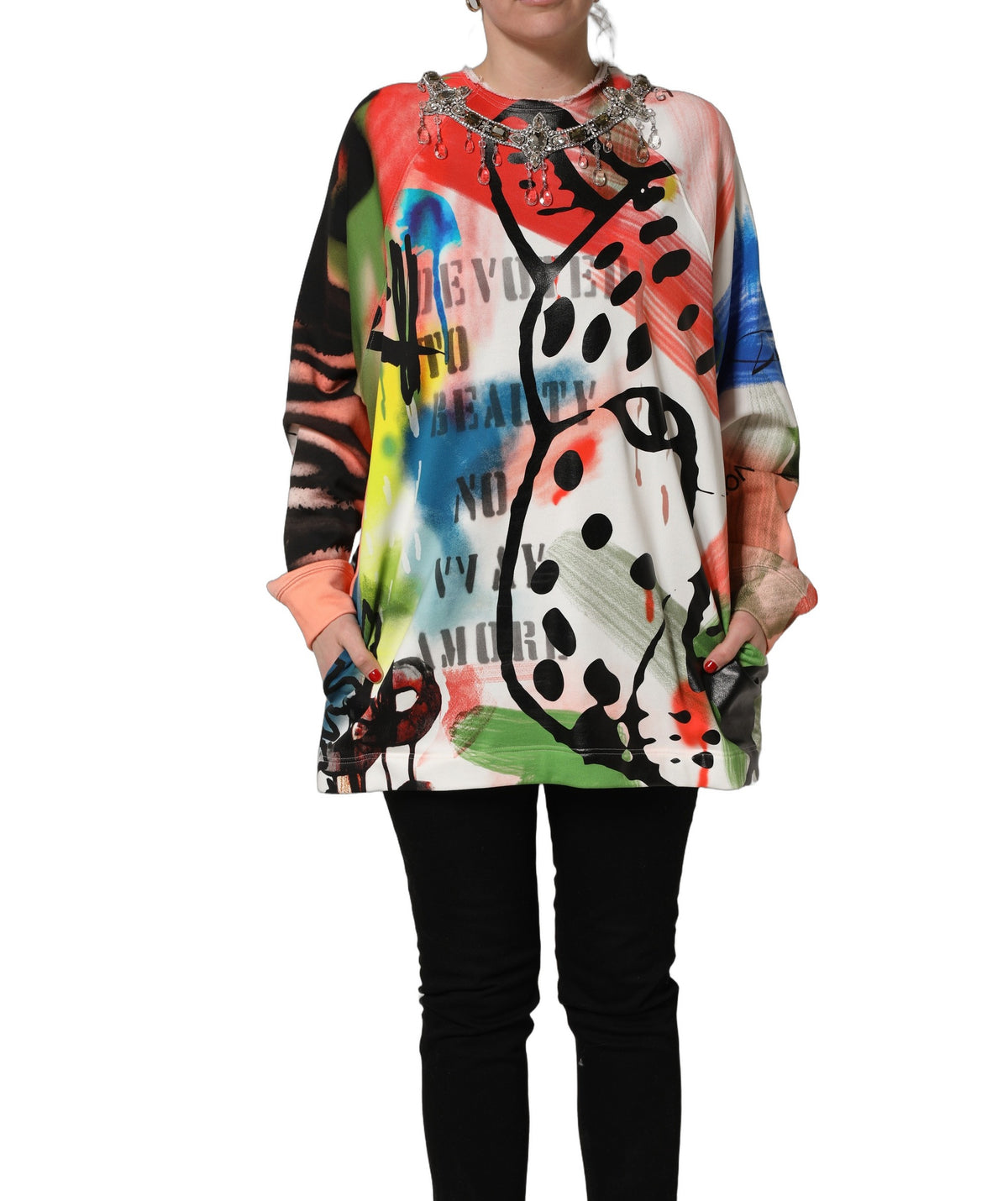 Dolce & Gabbana Multicolor Embellished Graffiti Women's Sweatshirt