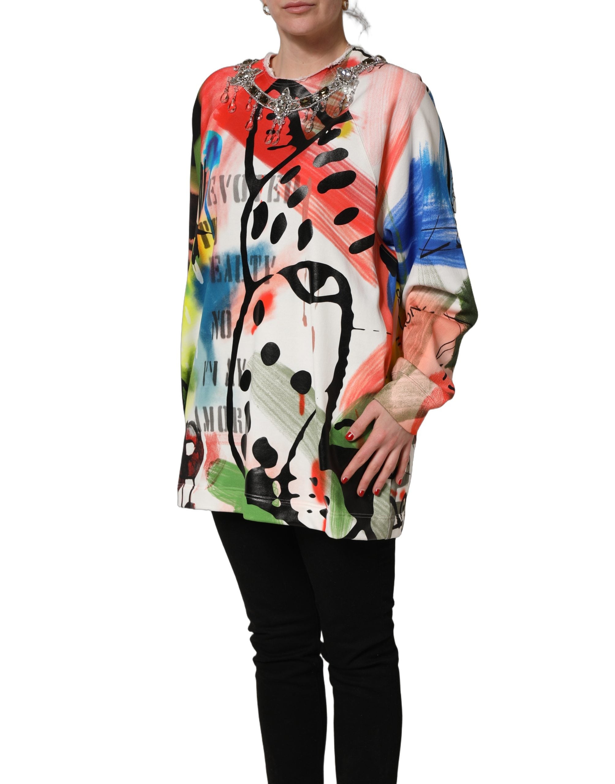 Dolce & Gabbana Multicolor Embellished Graffiti Women's Sweatshirt