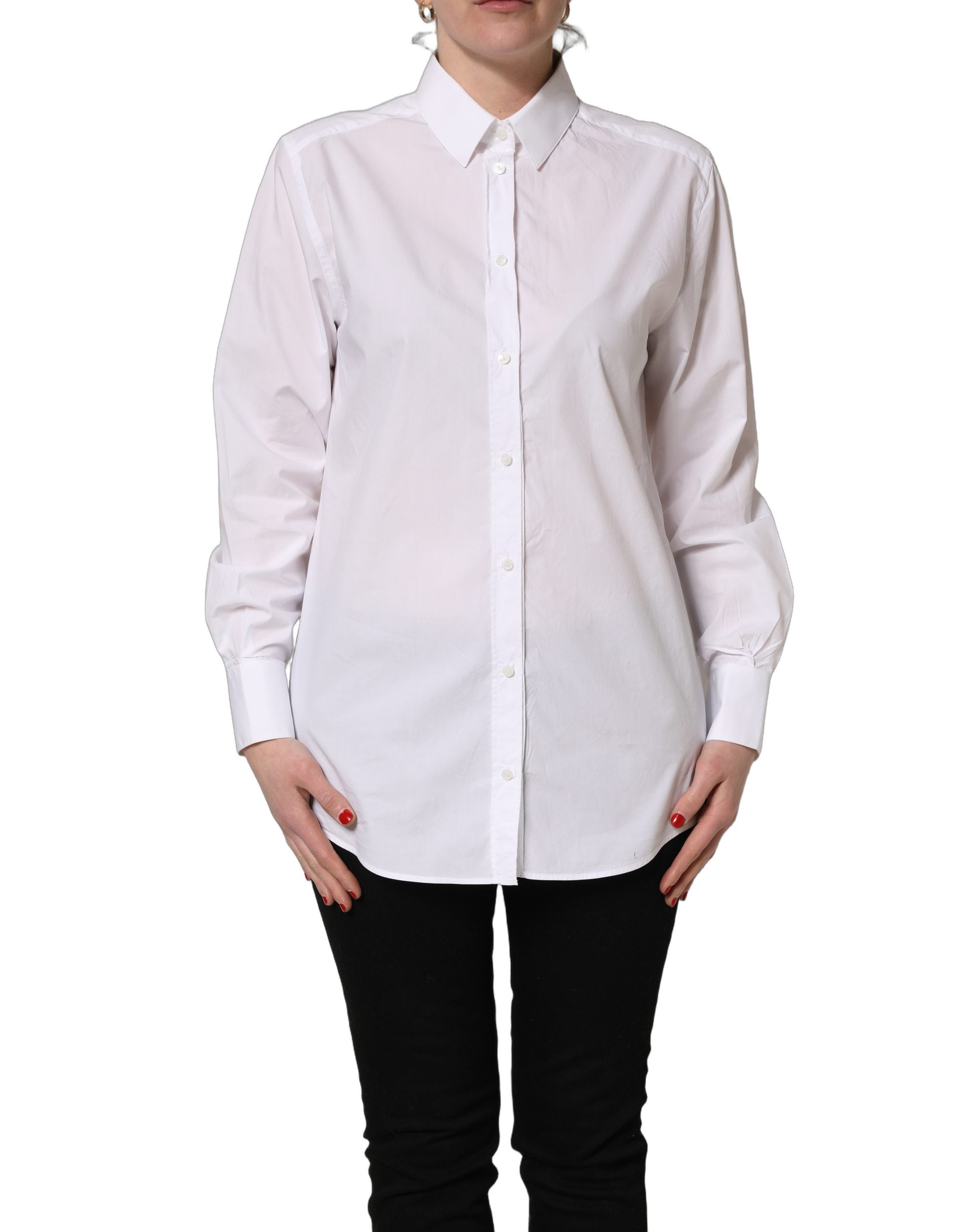 Dolce & Gabbana White Cotton Long Sleeve Button-Up Shirt Women's Top