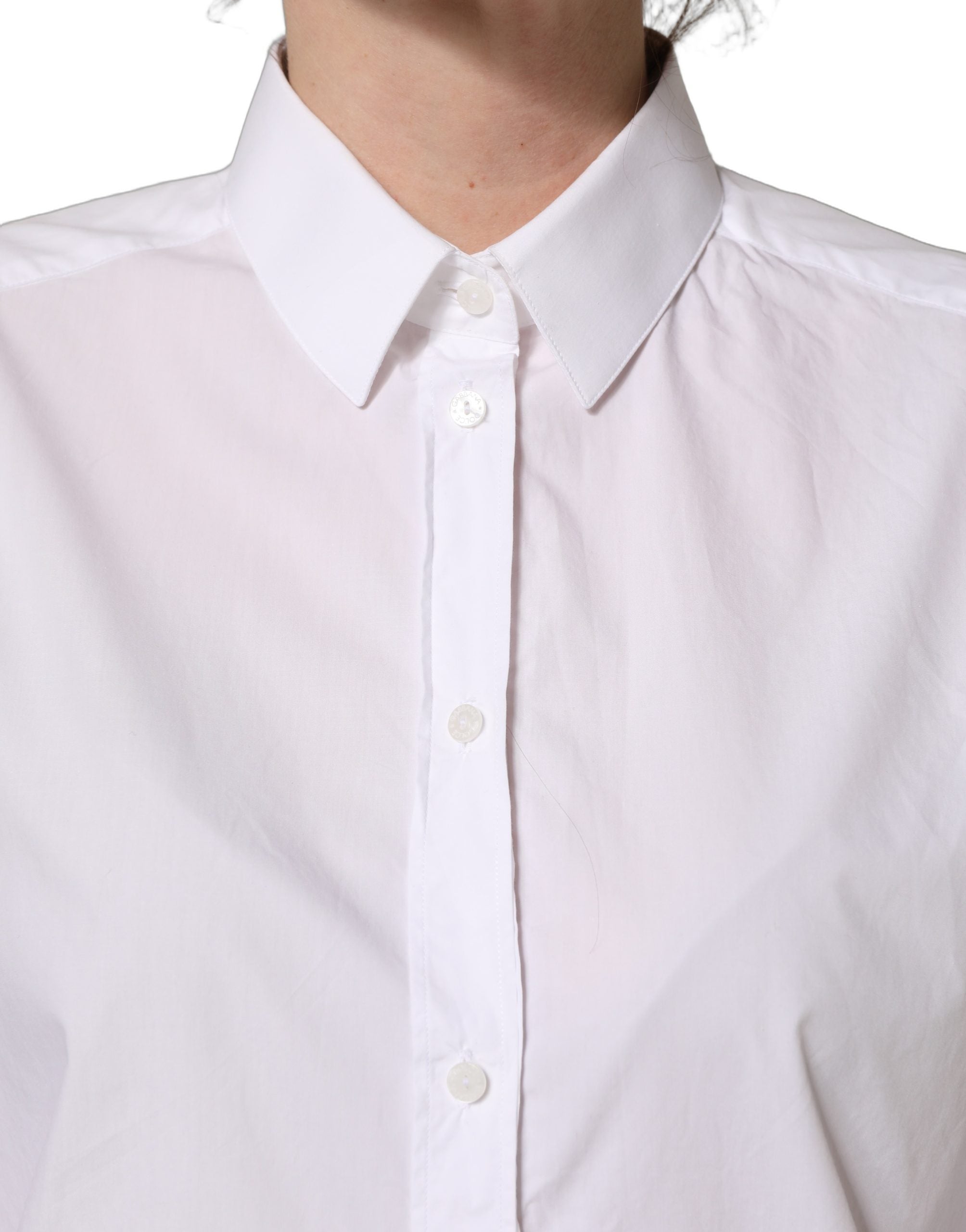 Dolce & Gabbana White Cotton Long Sleeve Button-Up Shirt Women's Top