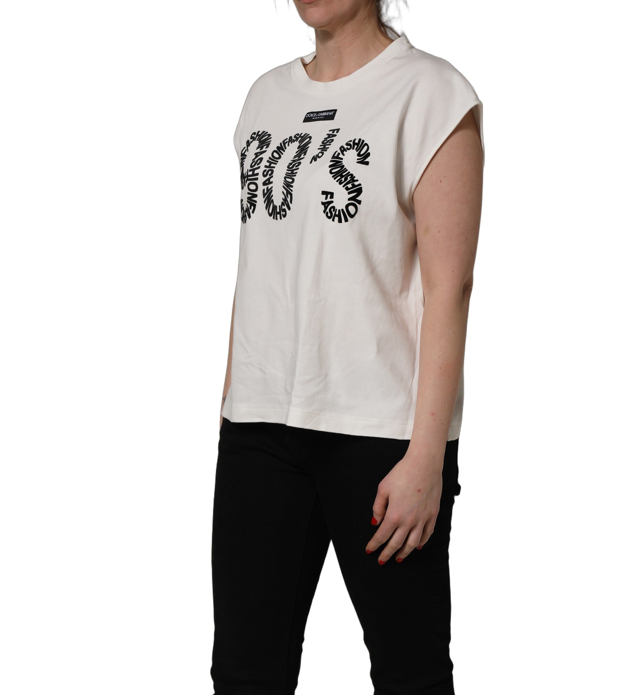 Dolce & Gabbana White Cotton Graphic Sleeveless Tank Women's Top