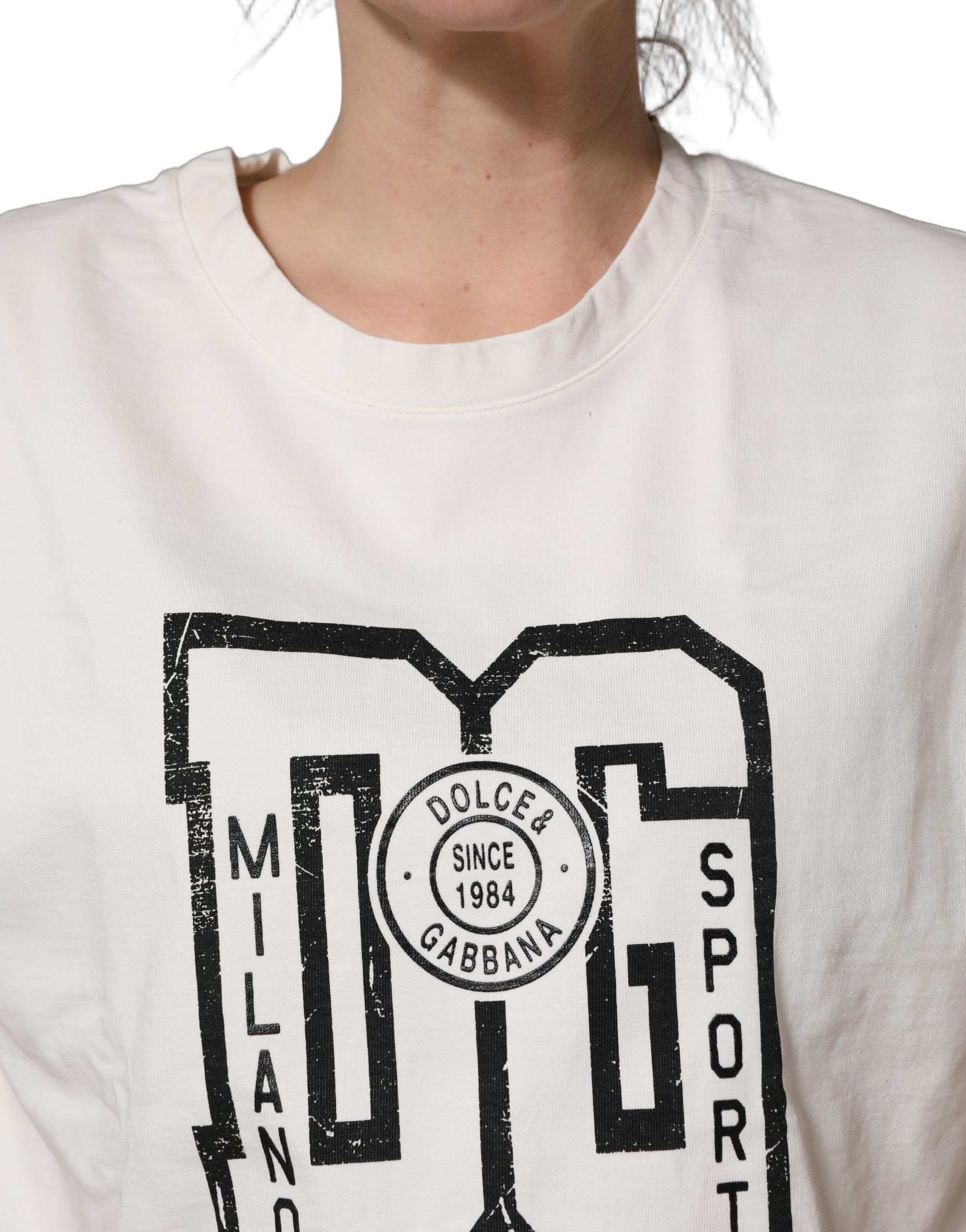 Dolce & Gabbana White Cotton DG Logo Print Cropped Jersey Women's Top