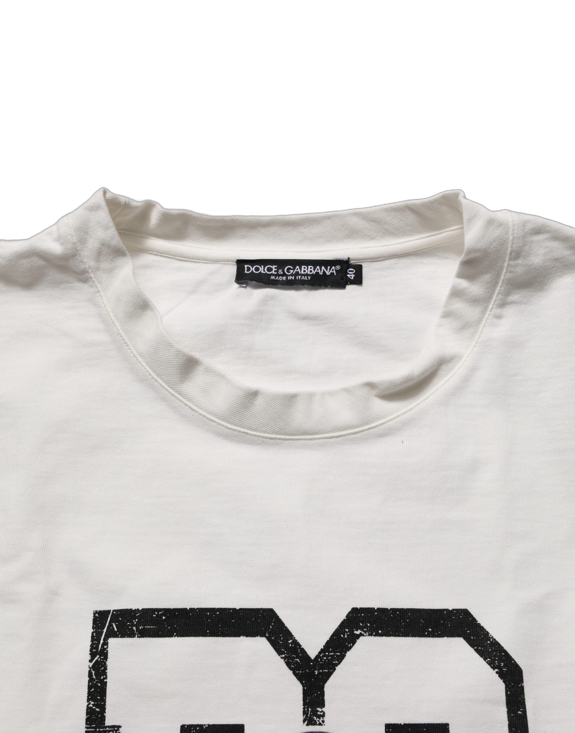 Dolce & Gabbana White Cotton DG Logo Print Cropped Jersey Women's Top