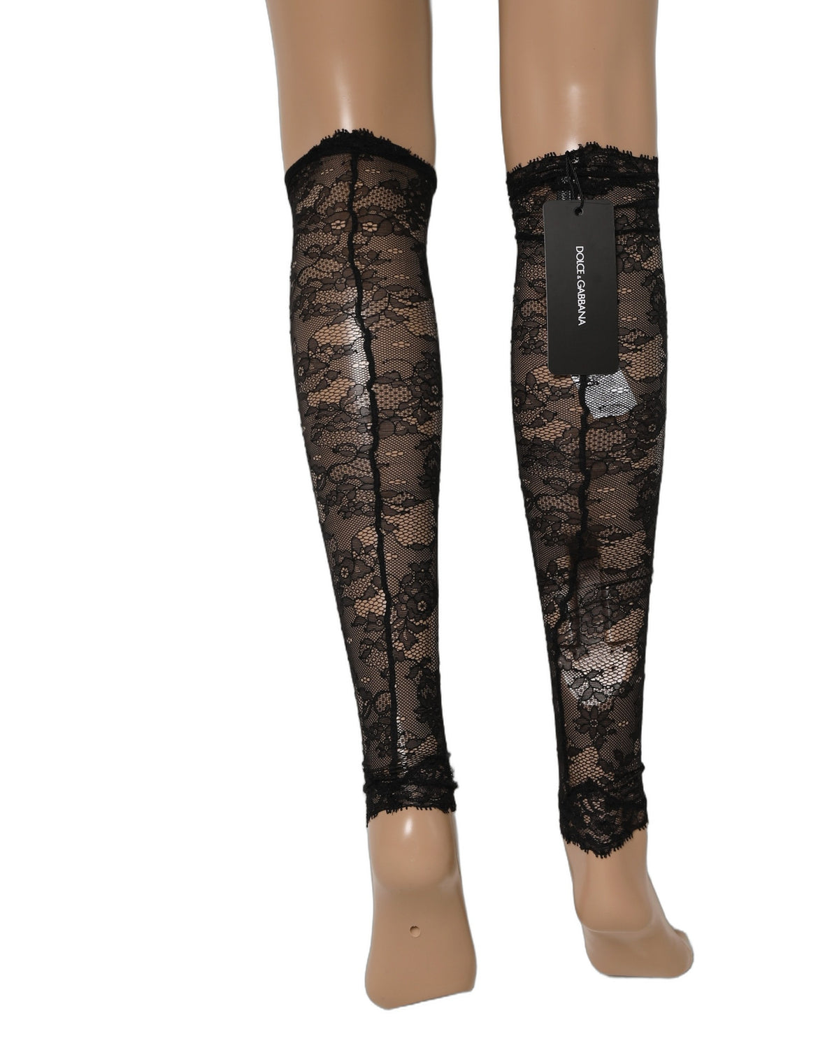 Dolce & Gabbana Black Floral Lace Nylon Stretch Knee Women's Socks