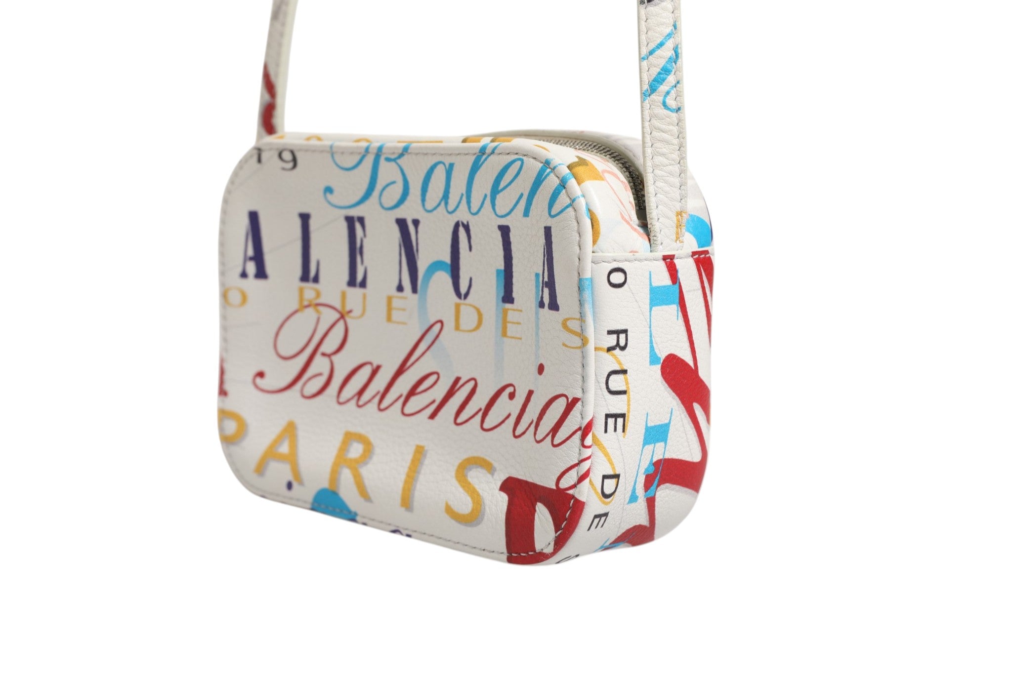 Balenciaga White Graffiti Print Leather Mini City Women's Handbag (Pre-Owned)