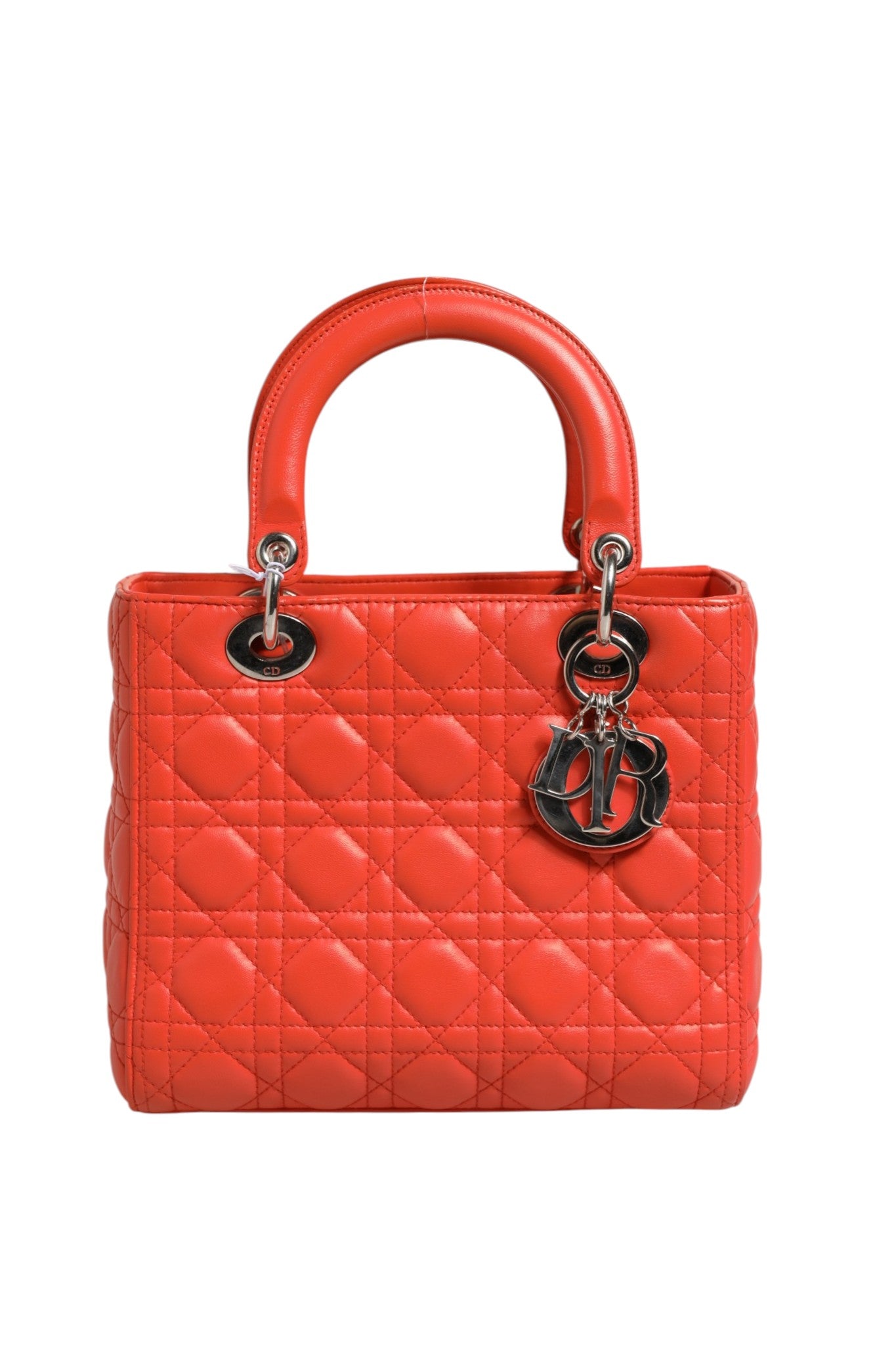 Christian Dior Orange Cannage Lambskin Leather Lady Dior Women's Bag (Pre-Owned)