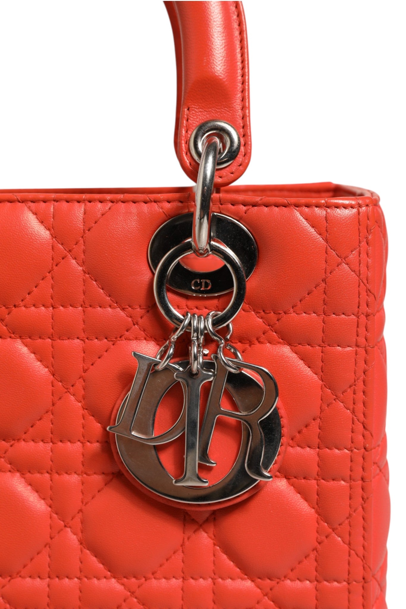 Christian Dior Orange Cannage Lambskin Leather Lady Dior Women's Bag (Pre-Owned)
