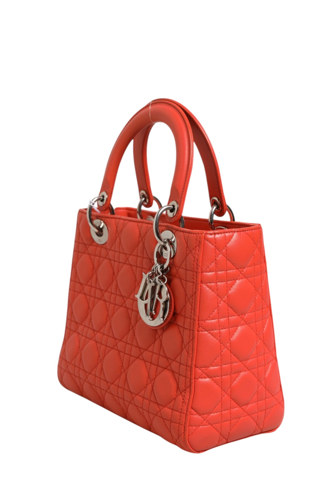 Christian Dior Orange Cannage Lambskin Leather Lady Dior Women's Bag (Pre-Owned)