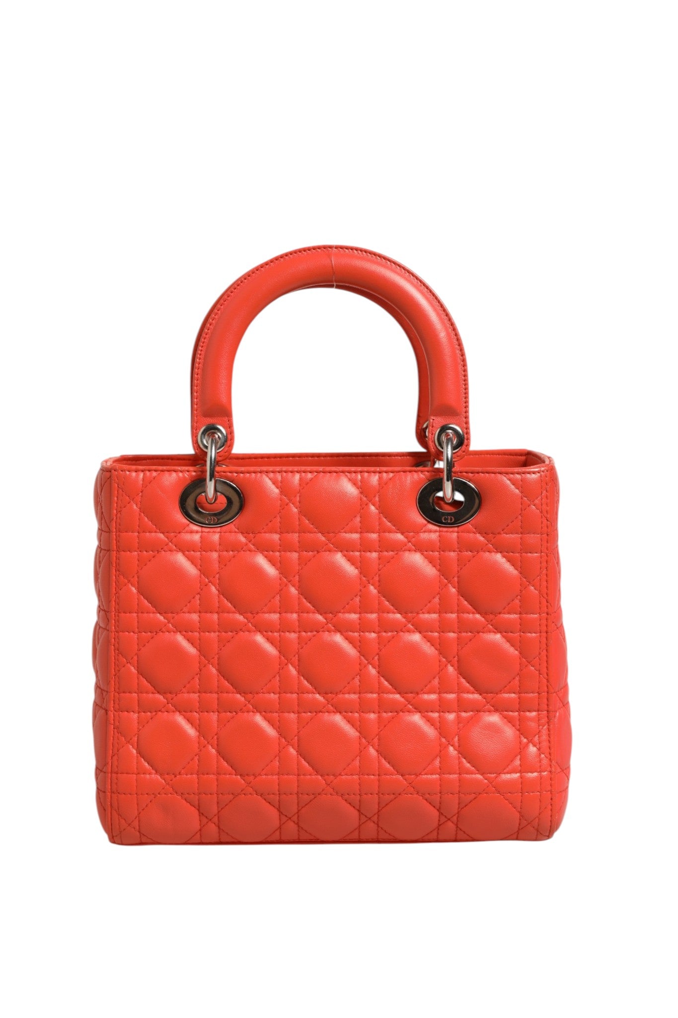 Christian Dior Orange Cannage Lambskin Leather Lady Dior Women's Bag (Pre-Owned)