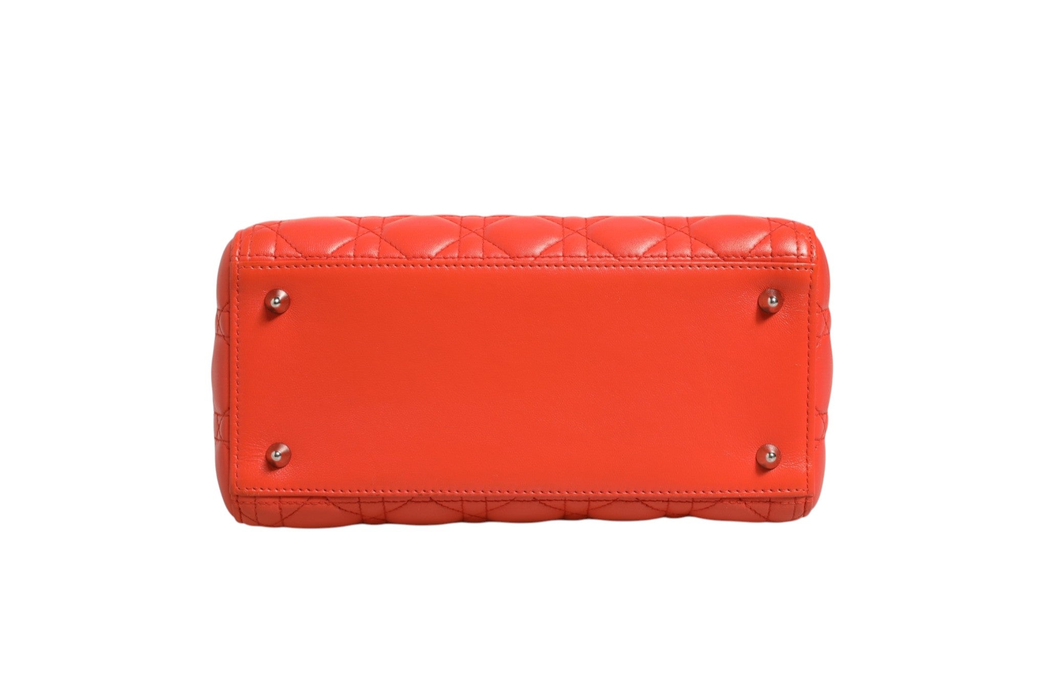 Christian Dior Orange Cannage Lambskin Leather Lady Dior Women's Bag (Pre-Owned)