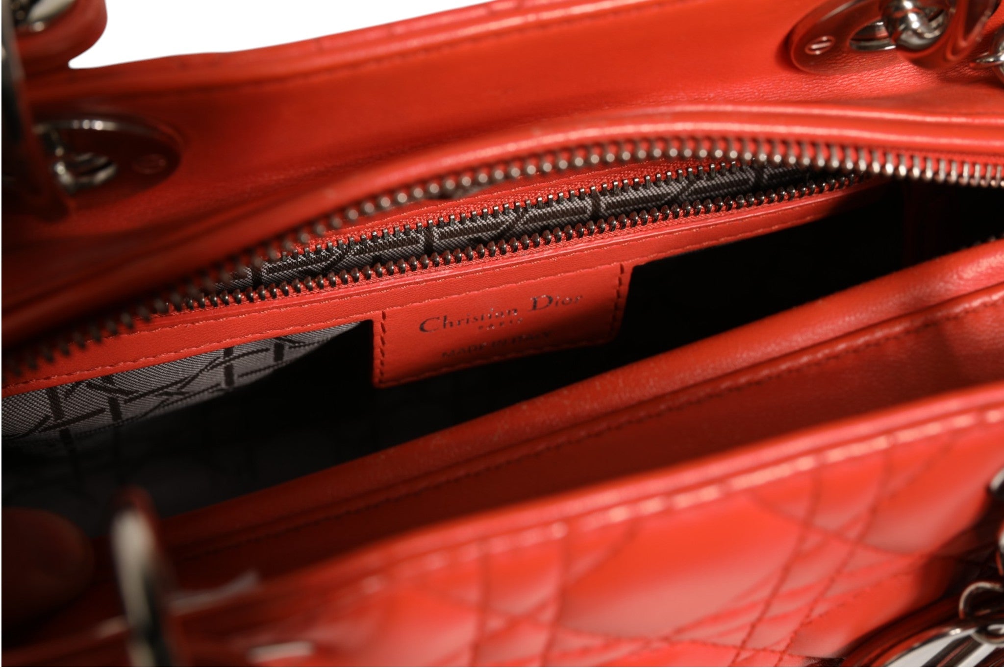 Christian Dior Orange Cannage Lambskin Leather Lady Dior Women's Bag (Pre-Owned)