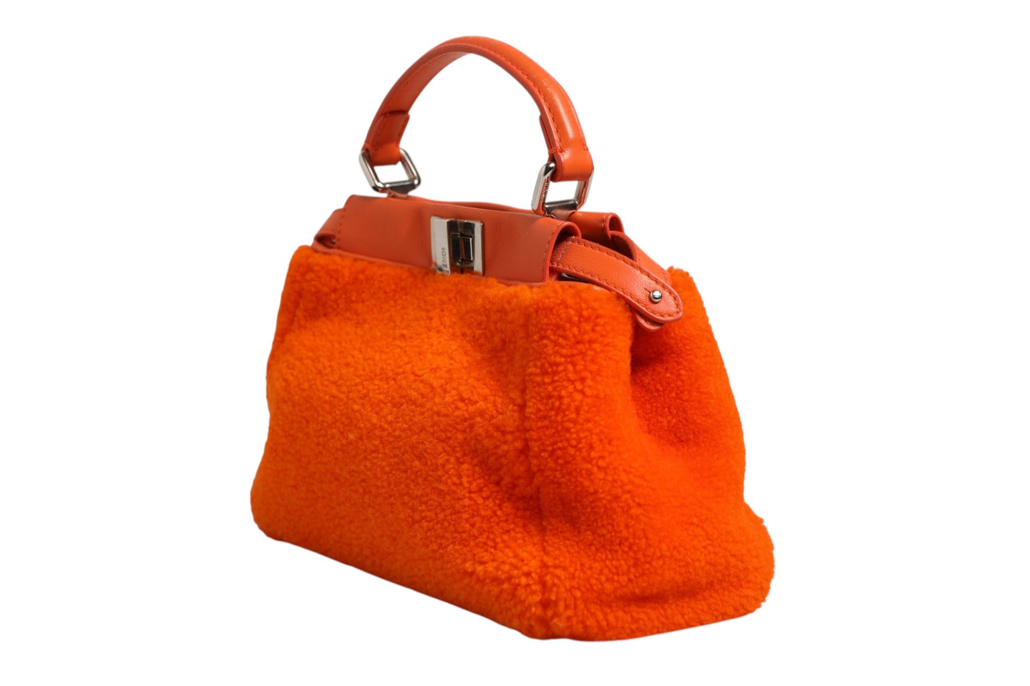 Fendi Orange Leather and Shearling Mini Peekaboo Top Handle Women's Bag (Pre-Owned)