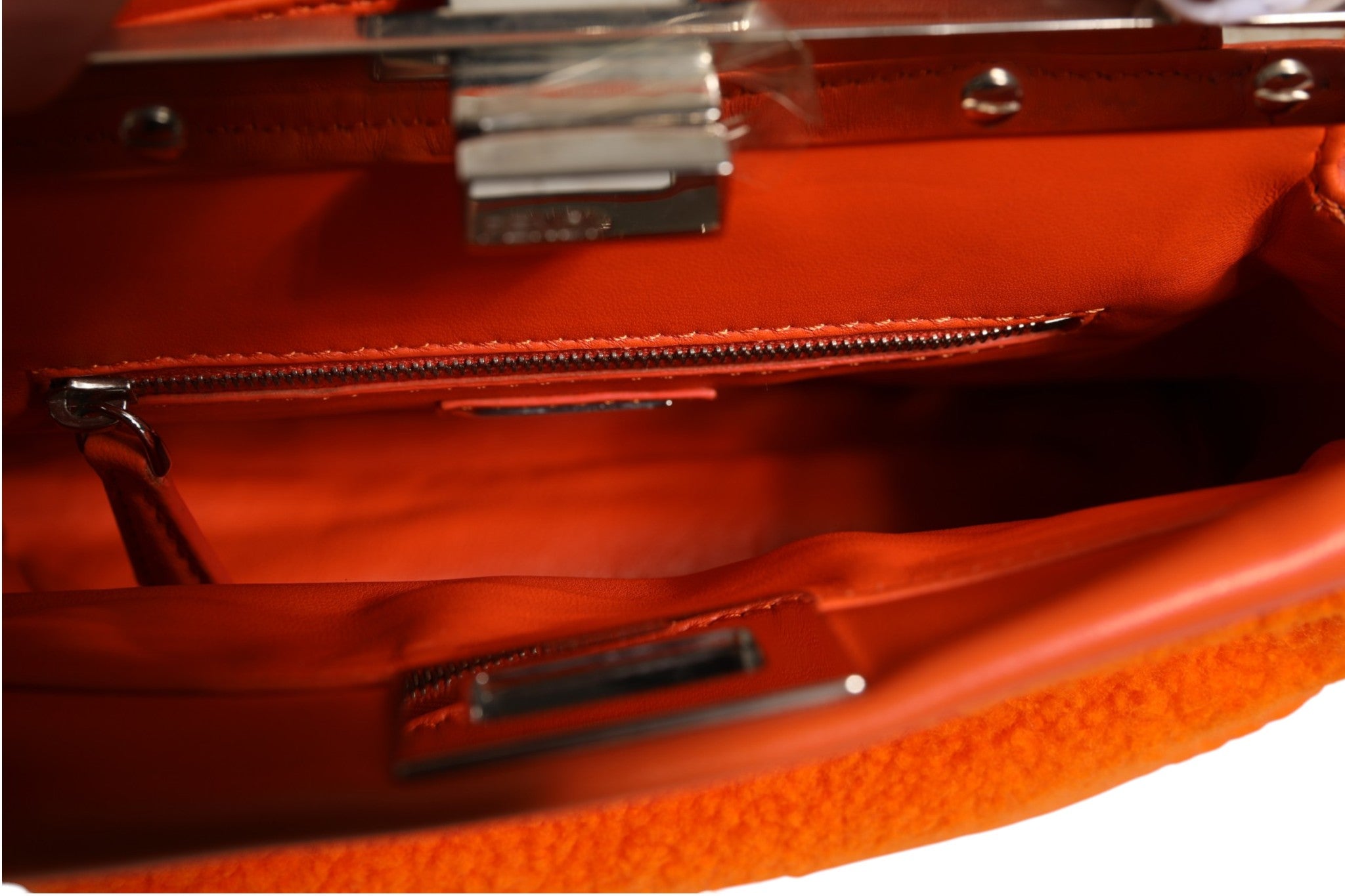 Fendi Orange Leather and Shearling Mini Peekaboo Top Handle Women's Bag (Pre-Owned)