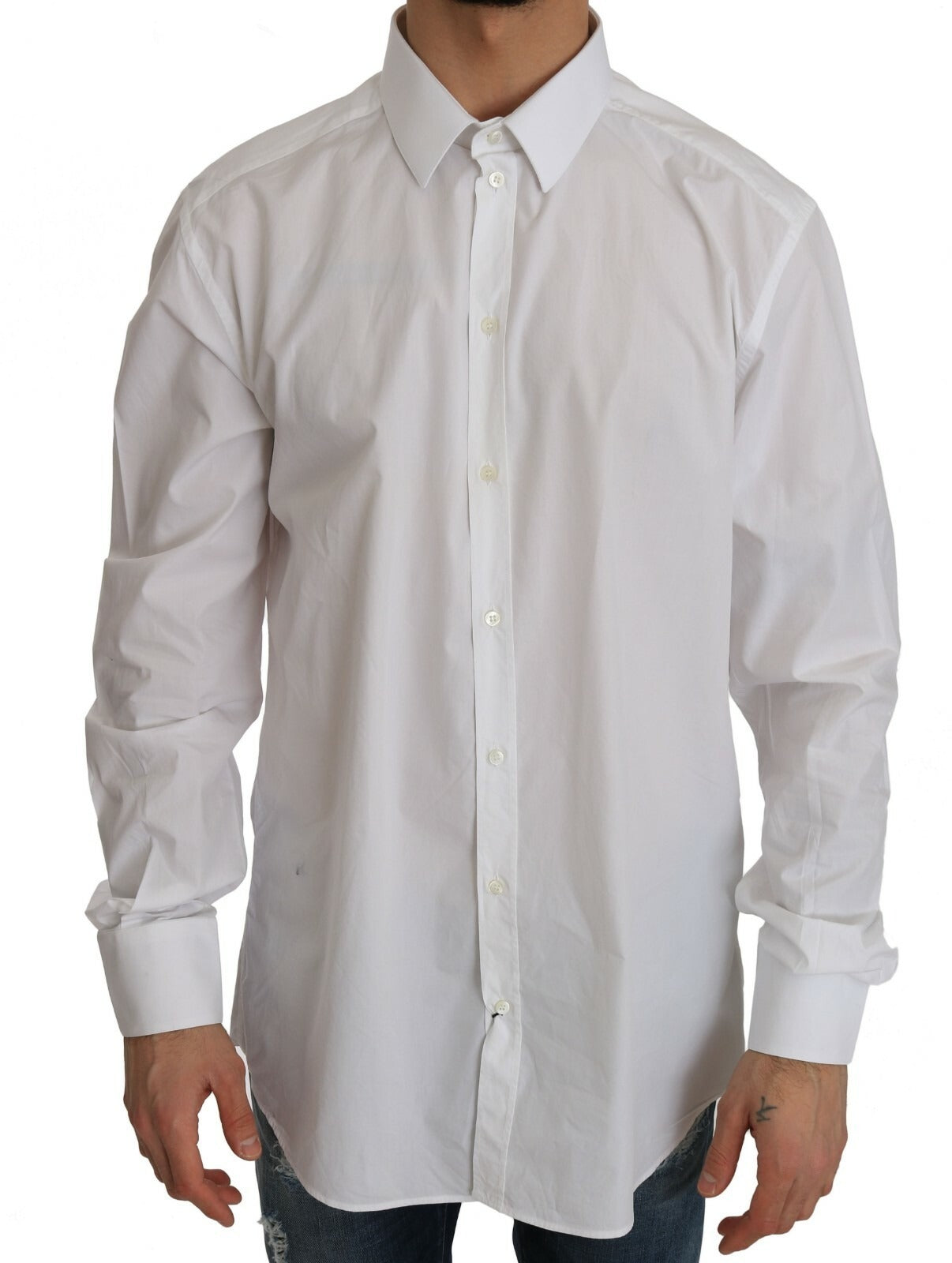 Dolce & Gabbana White 100% Cotton GOLD Slim Dress Men's Shirt