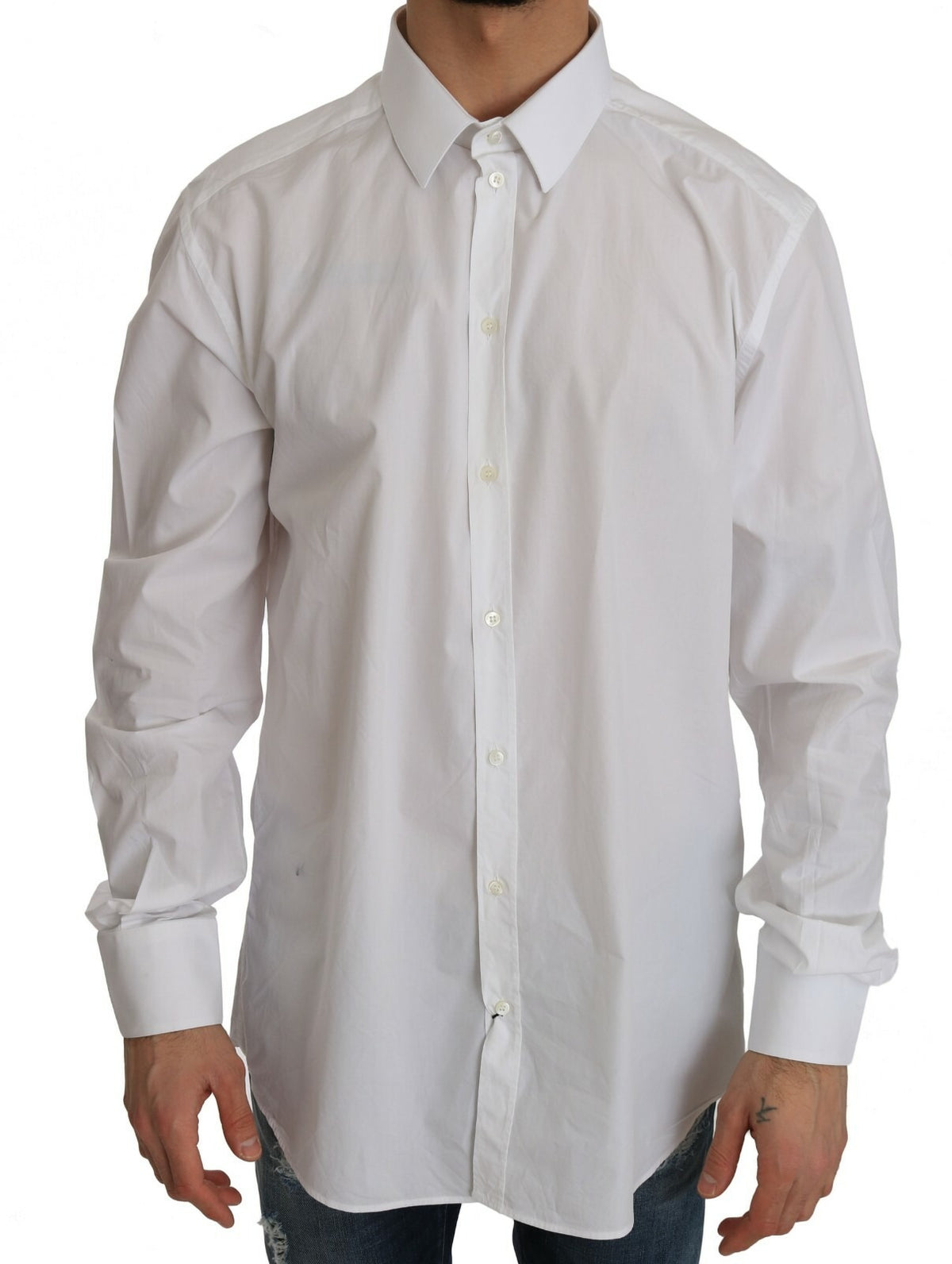 Dolce & Gabbana White 100% Cotton GOLD Slim Dress Men's Shirt
