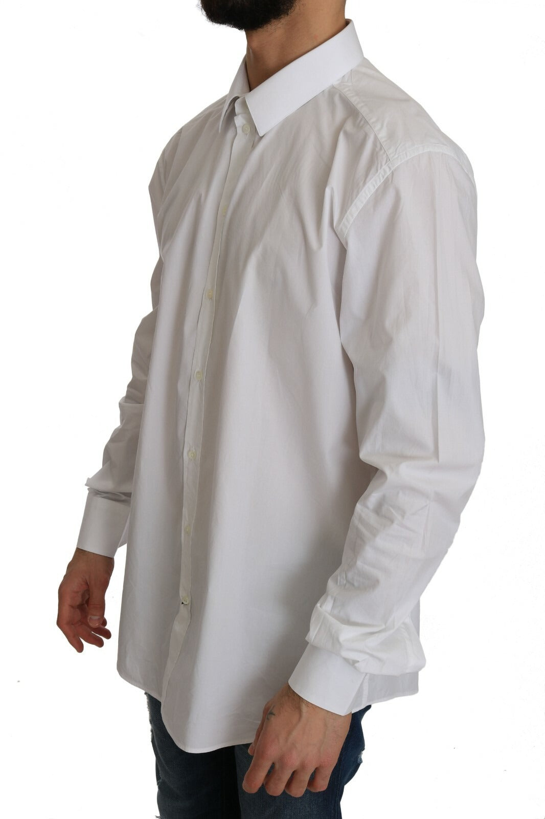 Dolce & Gabbana White 100% Cotton GOLD Slim Dress Men's Shirt