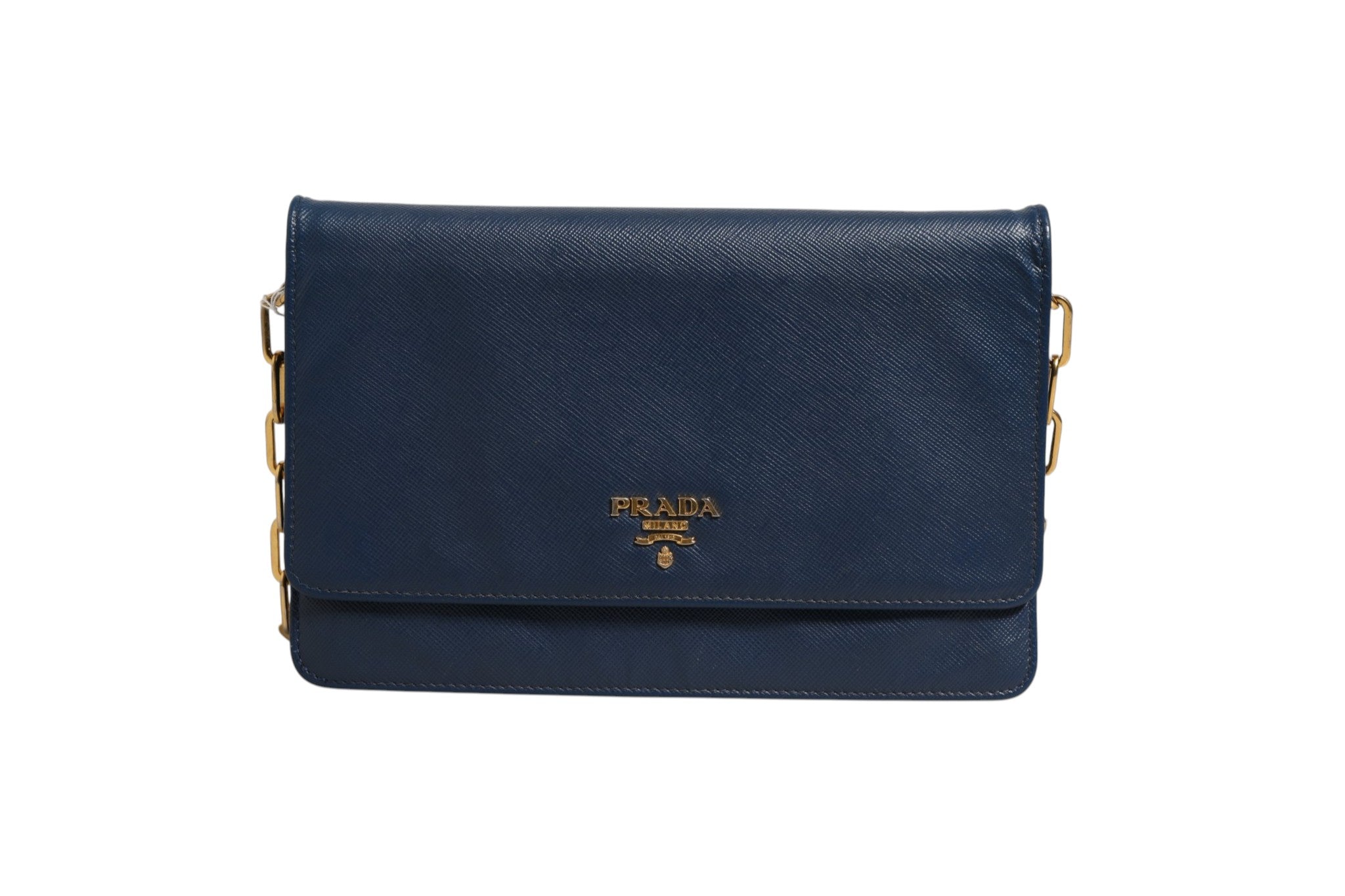 Prada Blue Saffiano Leather Wallet on Chain Clutch Women's Bag (Pre-Owned)