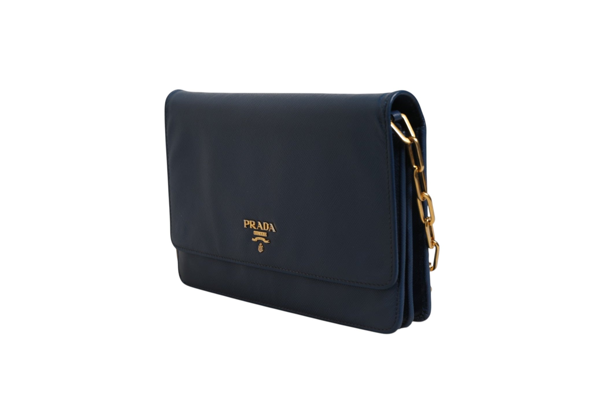 Prada Blue Saffiano Leather Wallet on Chain Clutch Women's Bag (Pre-Owned)