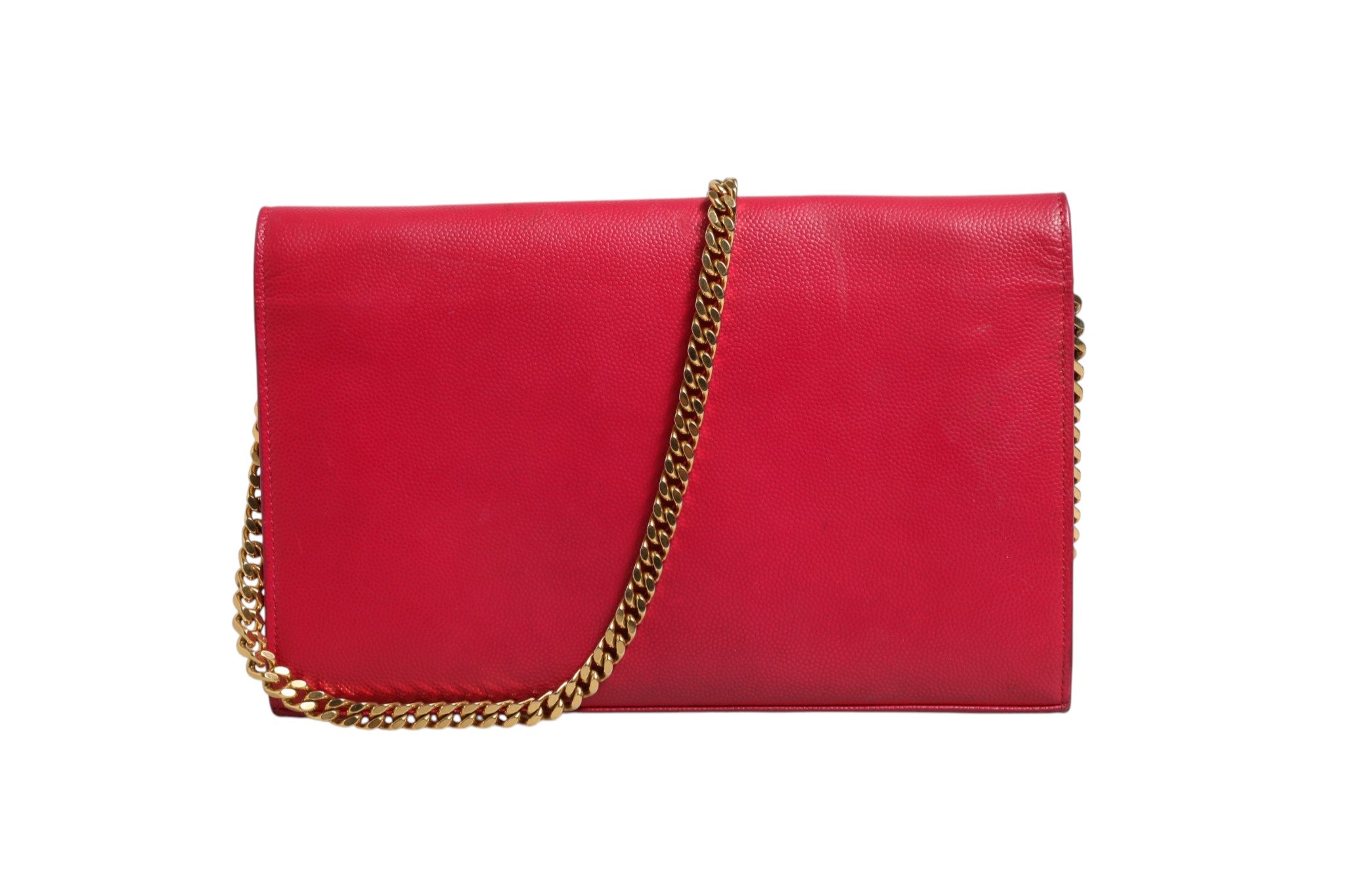 Saint Laurent Red Leather Monogram Wallet on Women's Chain (Pre-Owned)