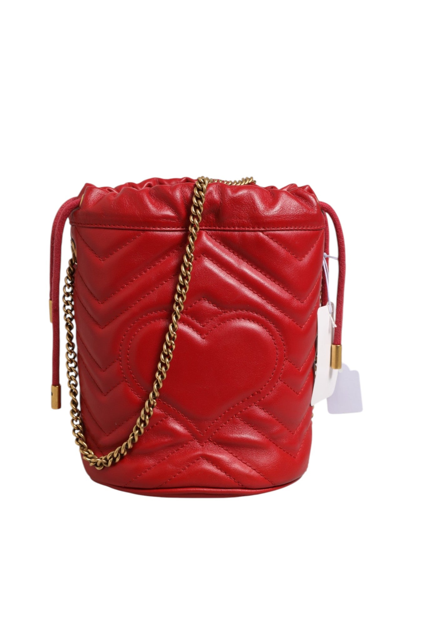 Gucci Red Chevron-quilted Calfskin Leather GG Marmont Bucket Women's Bag (Pre-Owned)