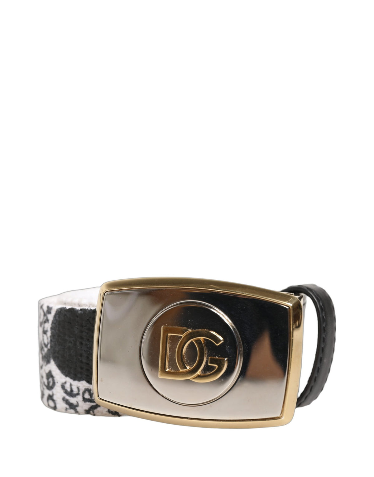 Dolce & Gabbana White Graffiti Print Gold Metal Buckle Men's Belt