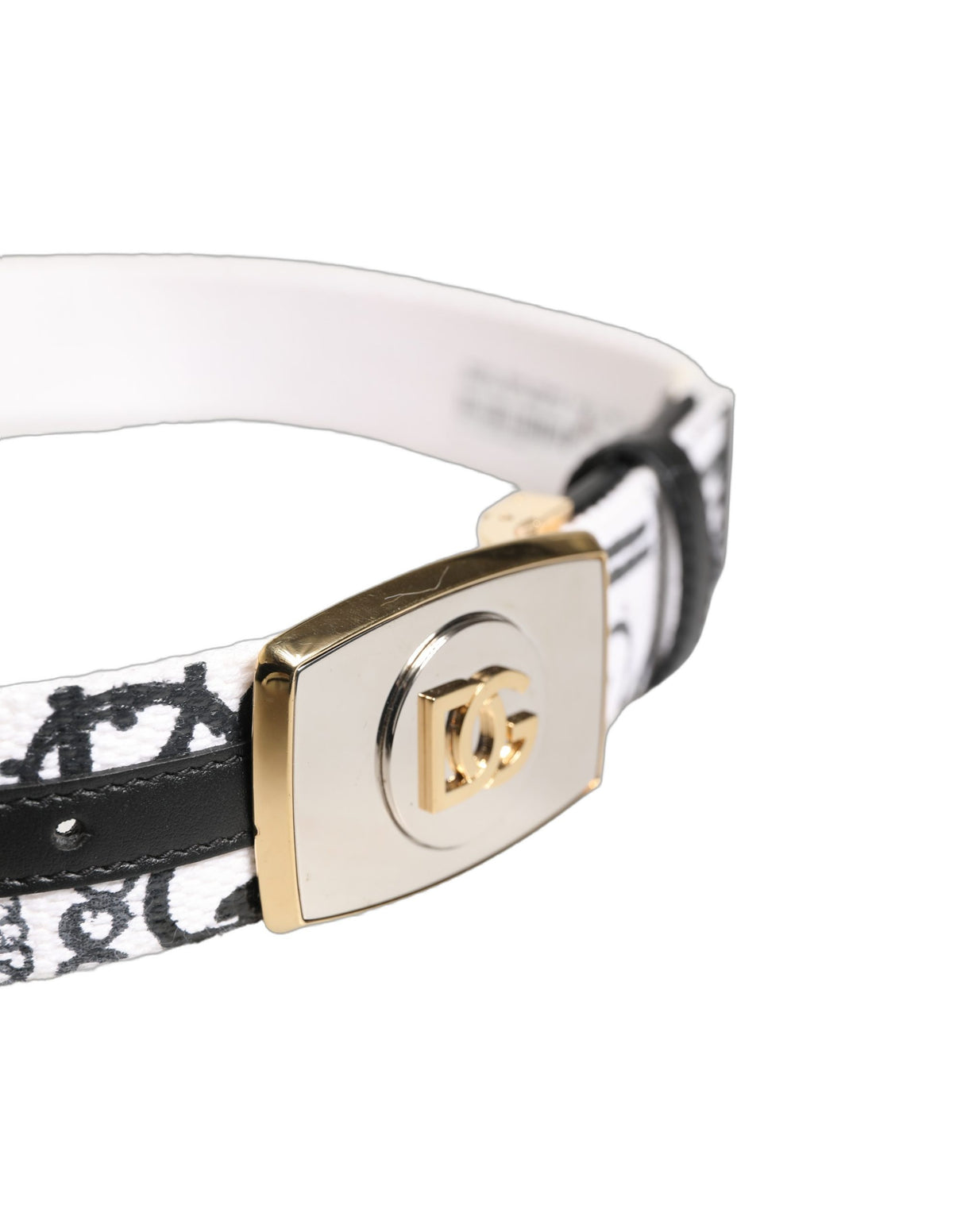 Dolce & Gabbana White Graffiti Print Gold Metal Buckle Men's Belt