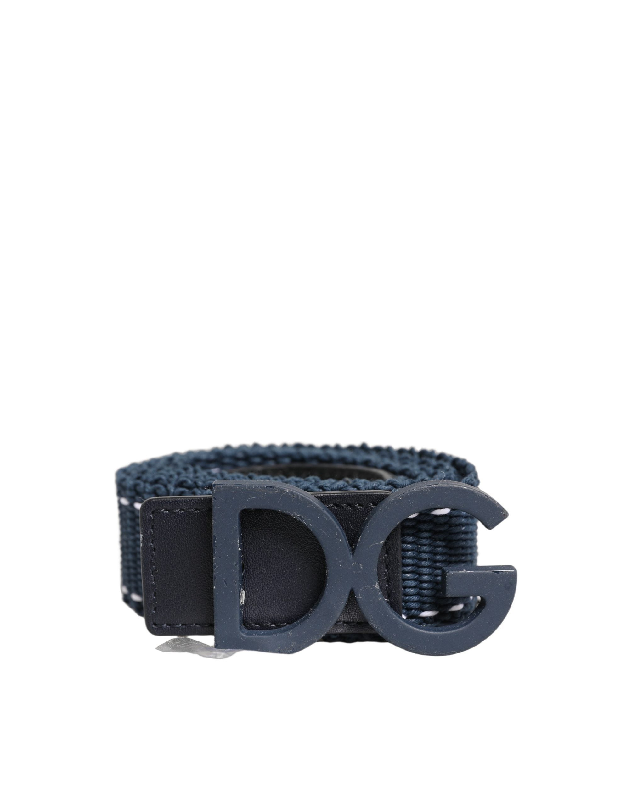 Dolce & Gabbana Blue Cotton Canvas DG Logo Metal Buckle Men's Belt (Pre-Owned)