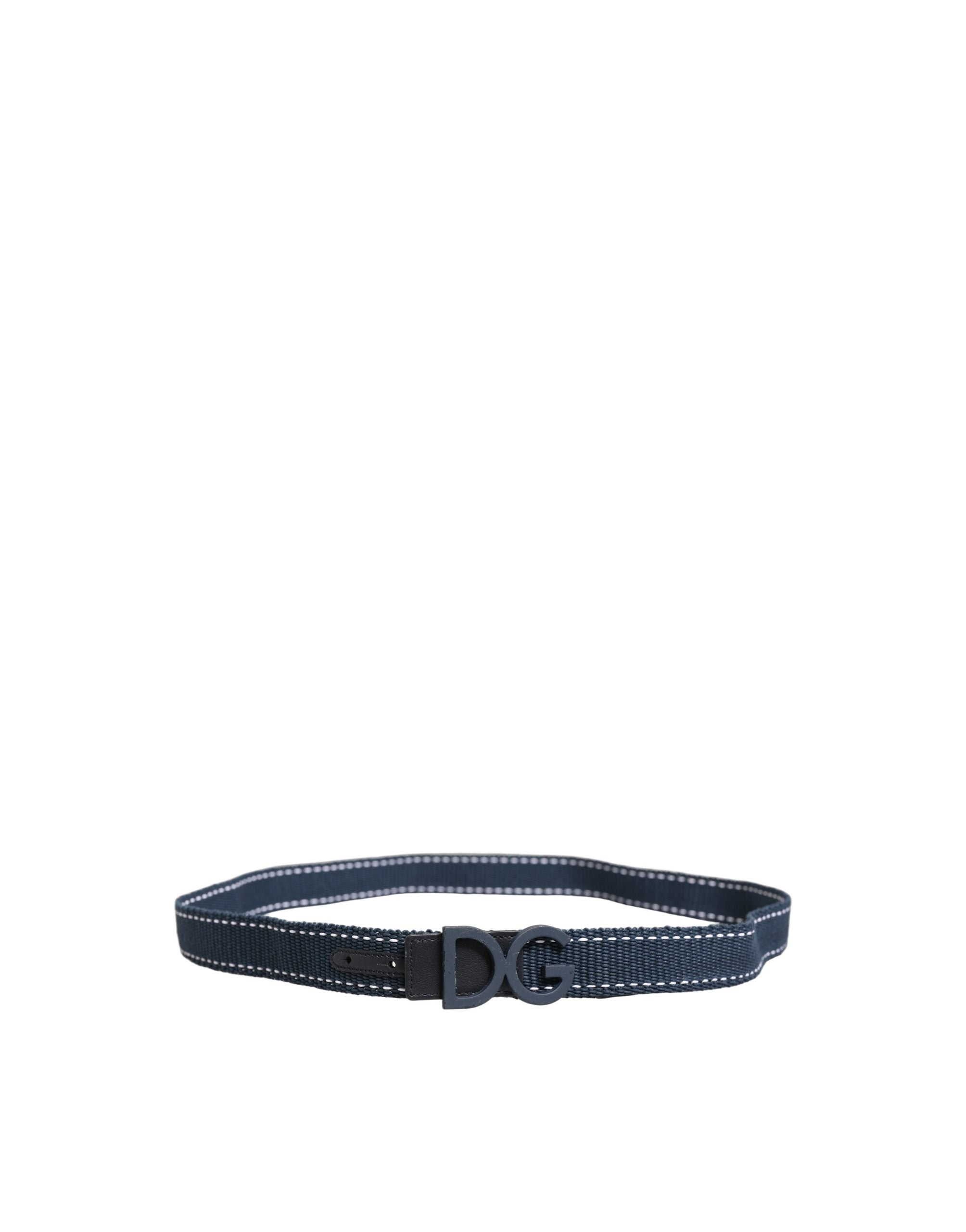 Dolce & Gabbana Blue Cotton Canvas DG Logo Metal Buckle Men's Belt (Pre-Owned)