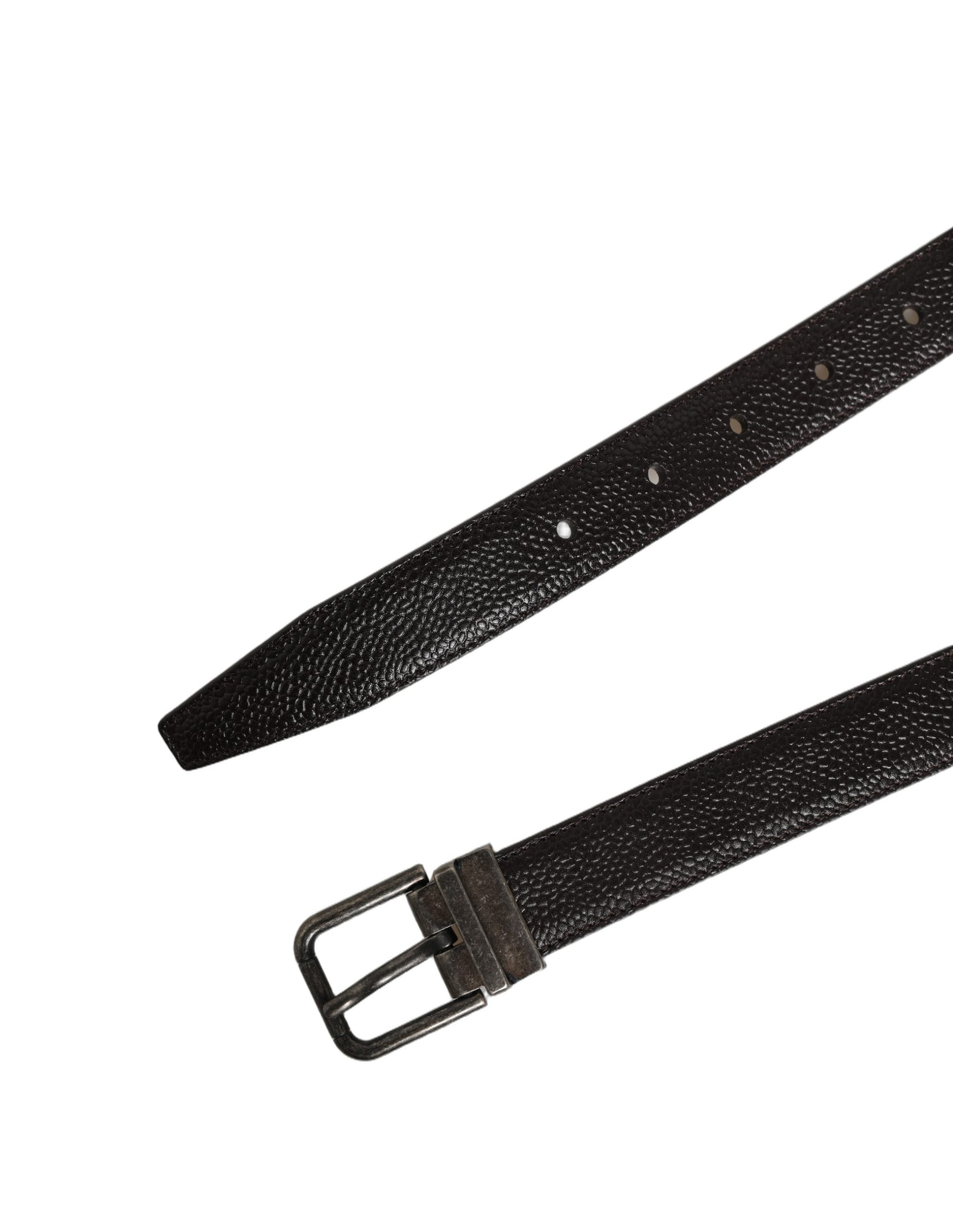 Dolce & Gabbana Brown Calf Leather Vintage Style Silver Buckle Men's Belt