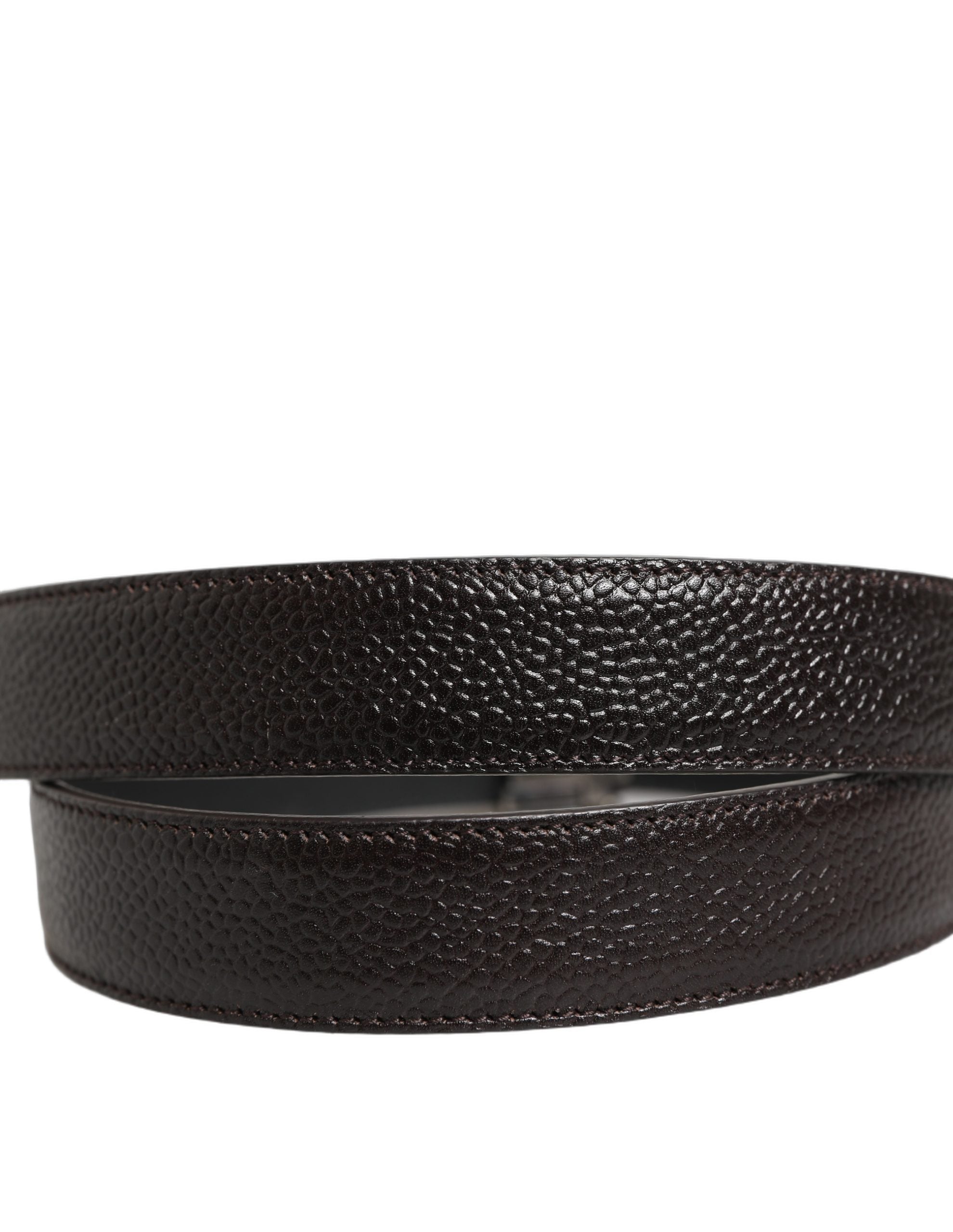 Dolce & Gabbana Brown Calf Leather Vintage Style Silver Buckle Men's Belt