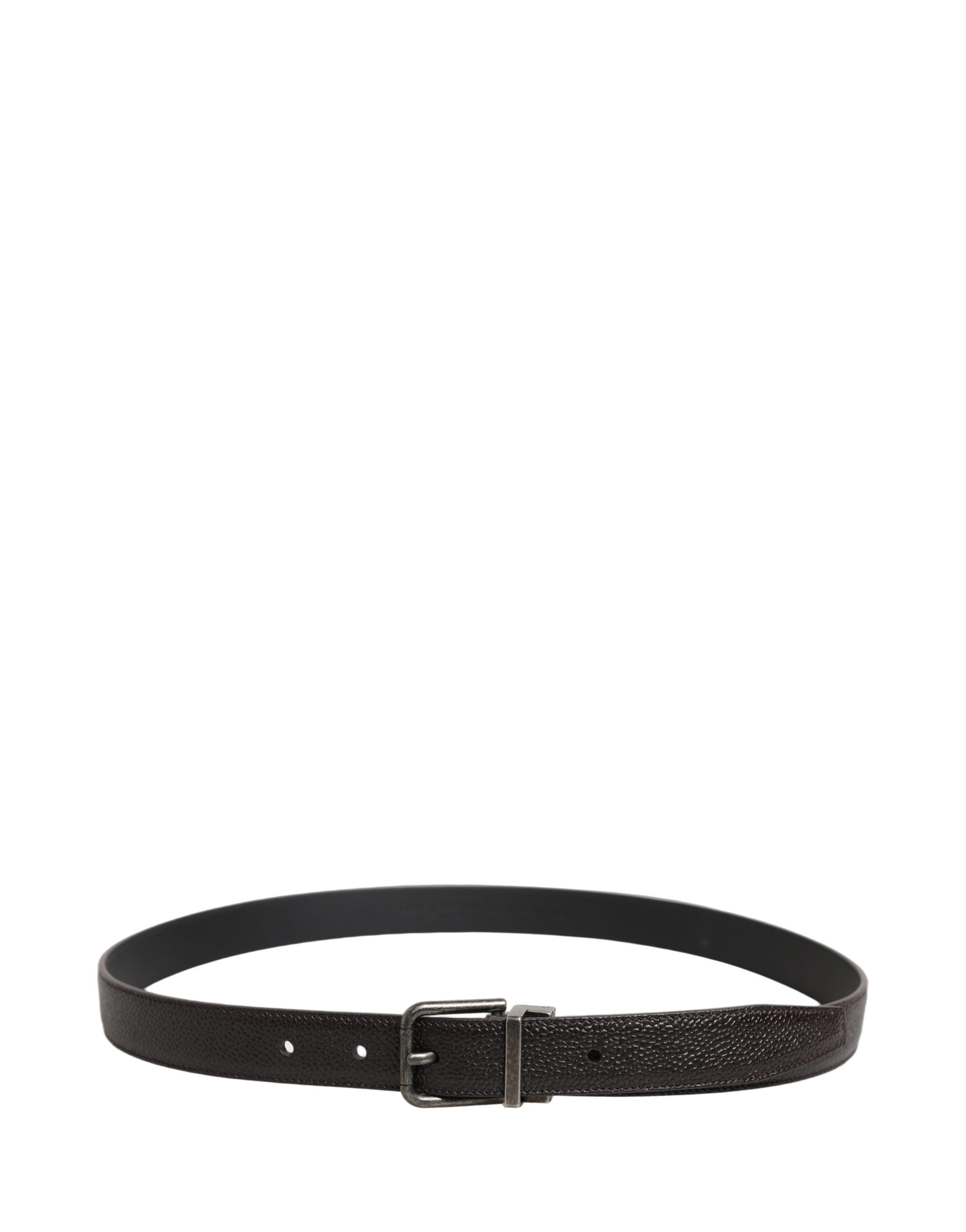 Dolce & Gabbana Brown Calf Leather Vintage Style Silver Buckle Men's Belt