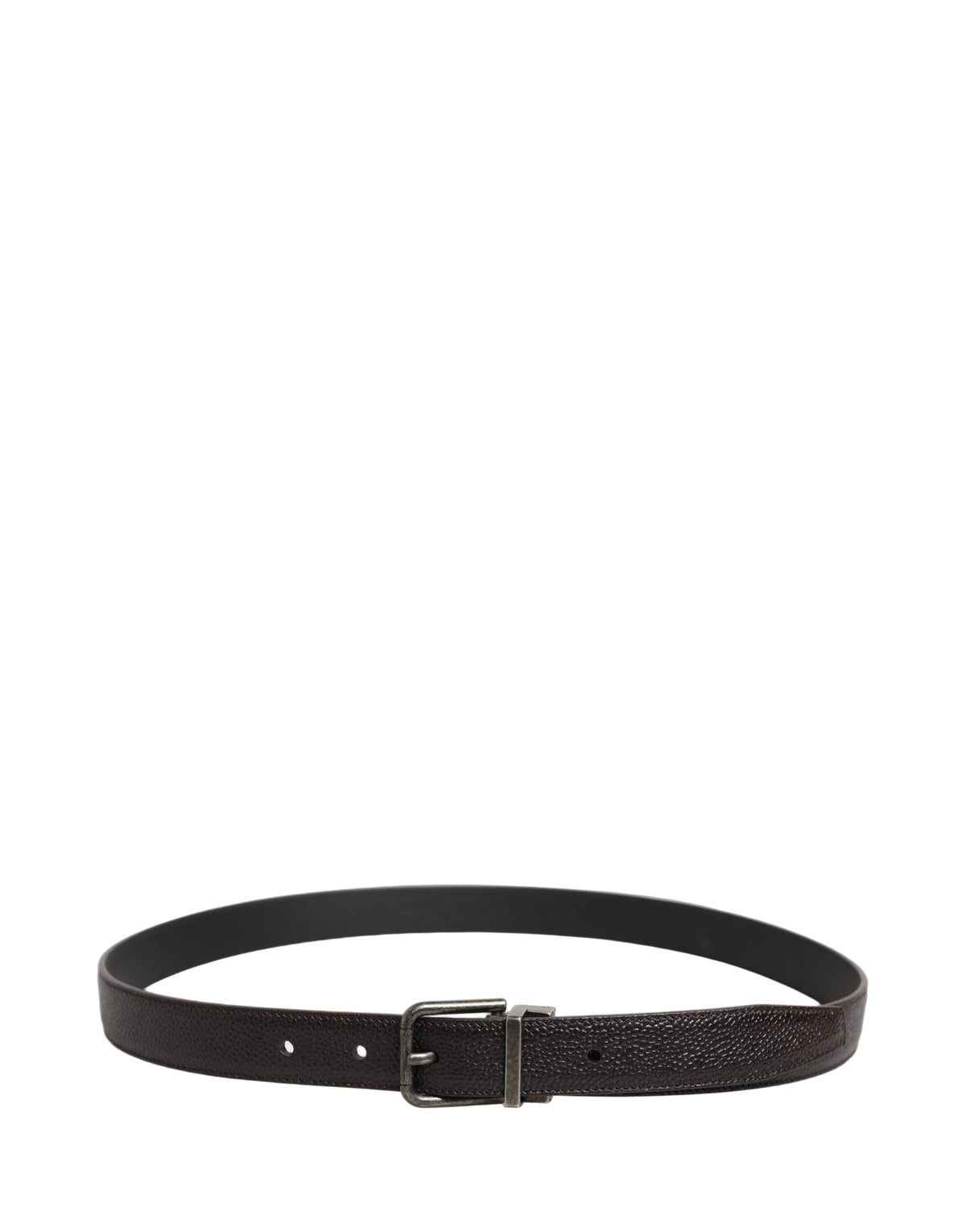 Dolce & Gabbana Brown Calf Leather Vintage Style Silver Buckle Men's Belt