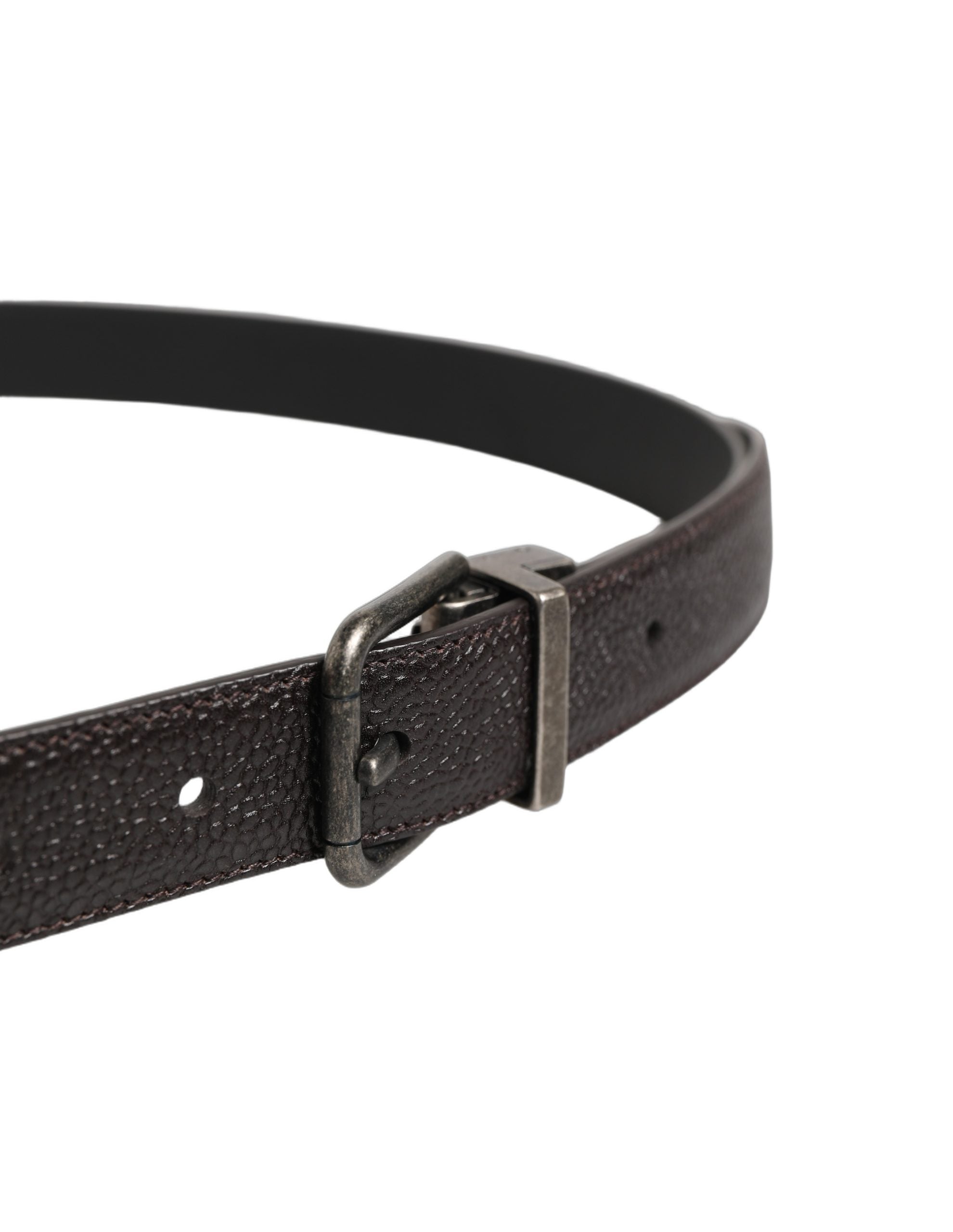 Dolce & Gabbana Brown Calf Leather Vintage Style Silver Buckle Men's Belt