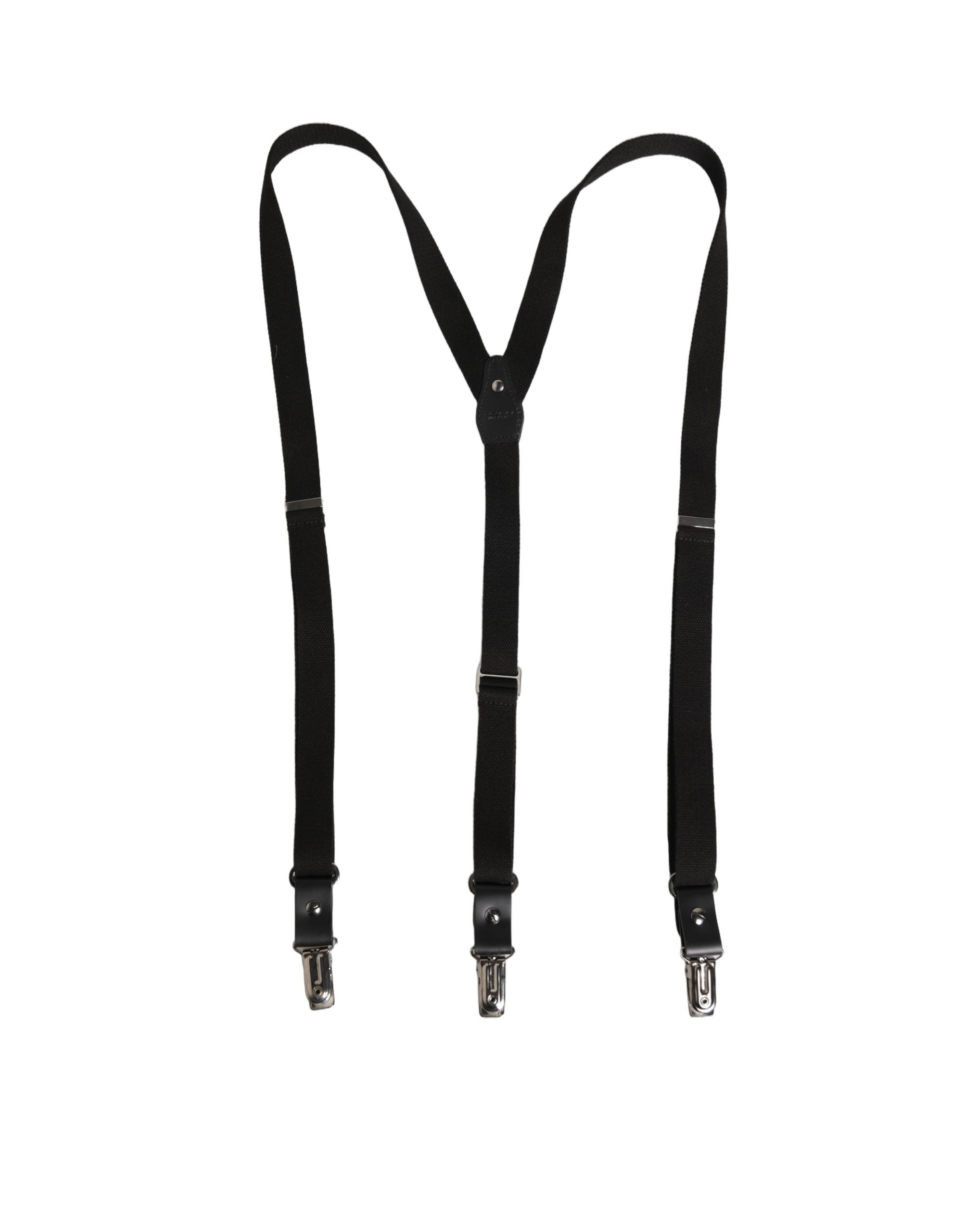 Dolce & Gabbana Black Cotton Leather Elastic Y-back Metal Clips Men's Suspender