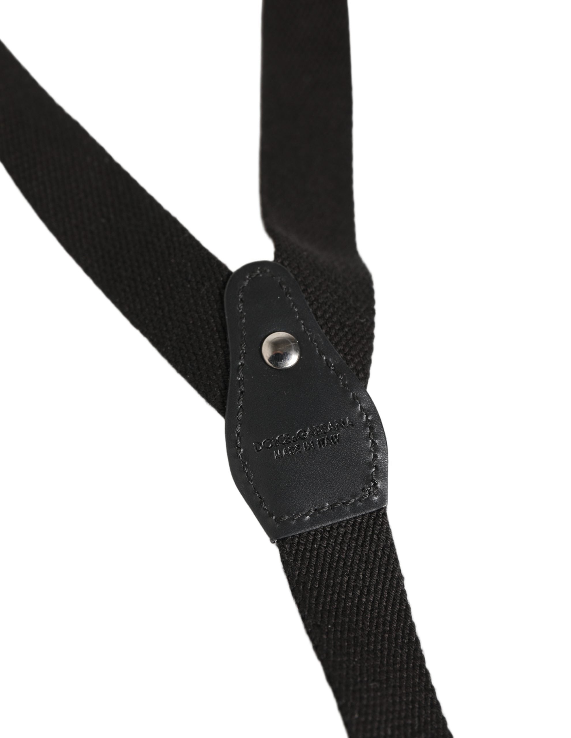 Dolce & Gabbana Black Cotton Leather Elastic Y-back Metal Clips Men's Suspender