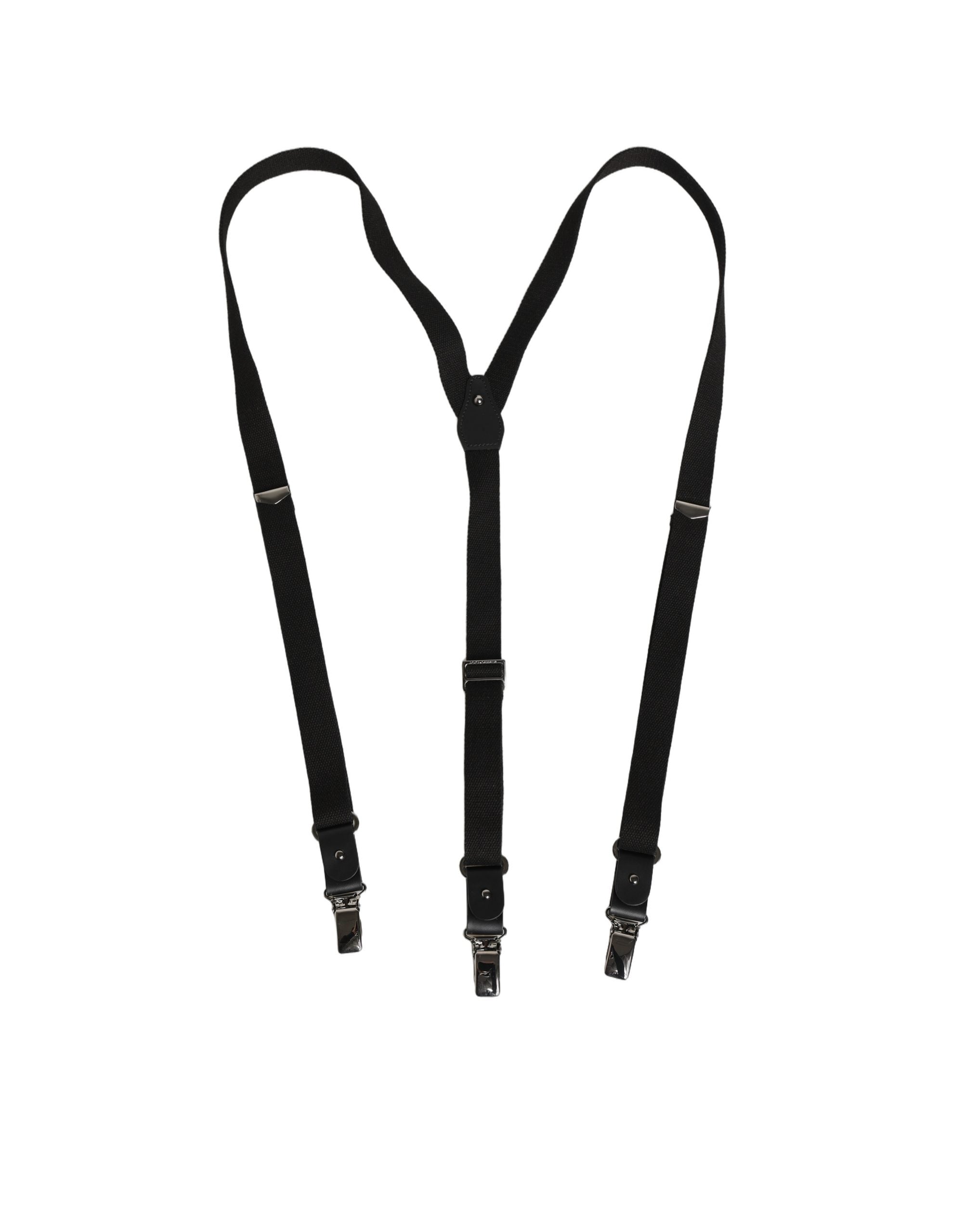 Dolce & Gabbana Black Cotton Leather Elastic Y-back Metal Clips Men's Suspender