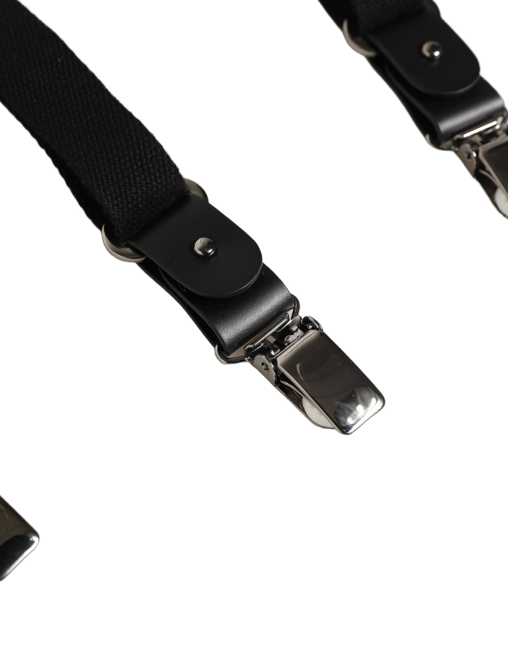 Dolce & Gabbana Black Cotton Leather Elastic Y-back Metal Clips Men's Suspender