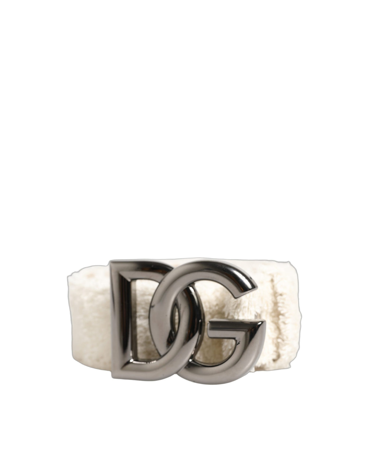 Dolce & Gabbana White Cotton Fleece DG Logo Metal Buckle Women's Belt