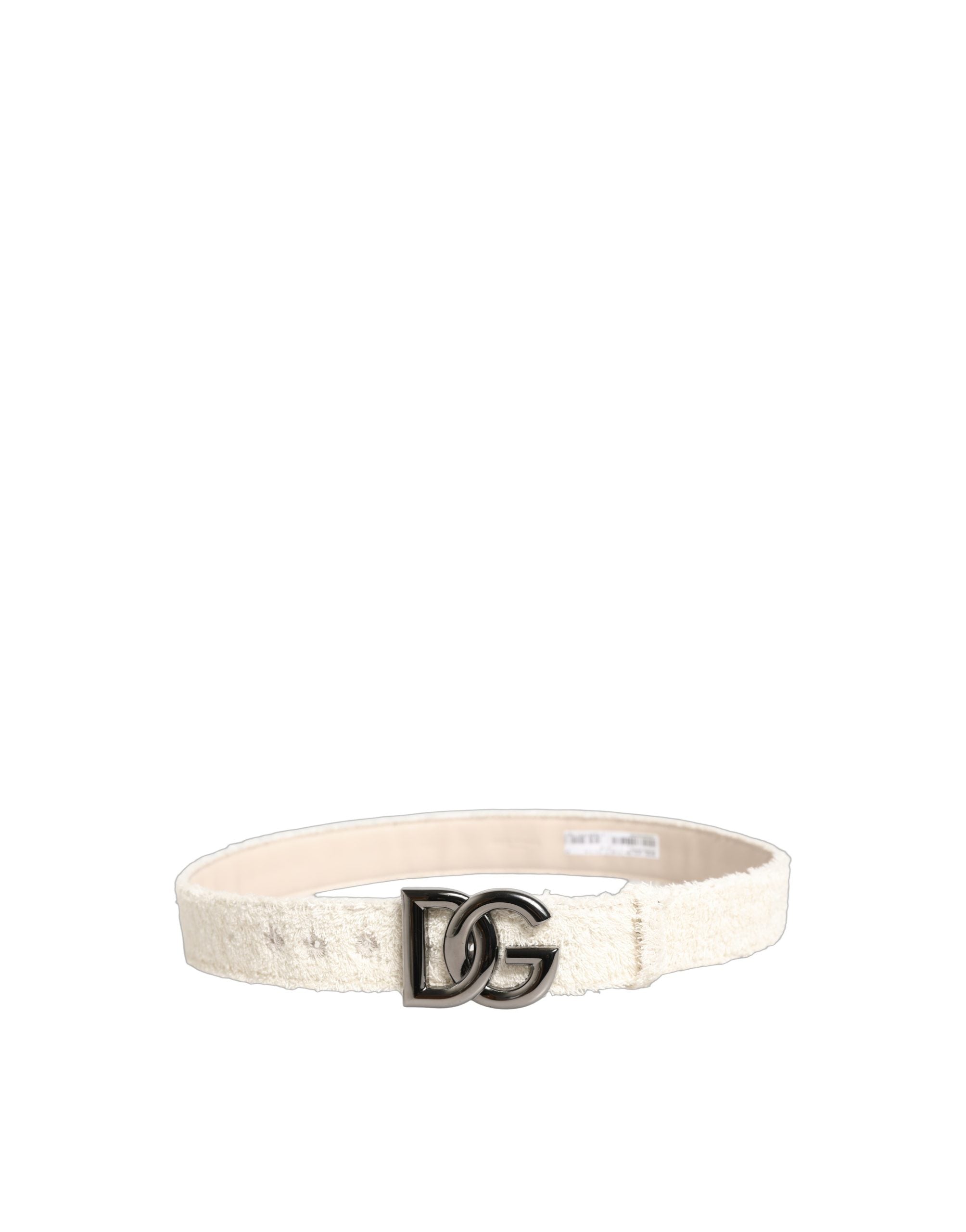Dolce & Gabbana White Cotton Fleece DG Logo Metal Buckle Women's Belt