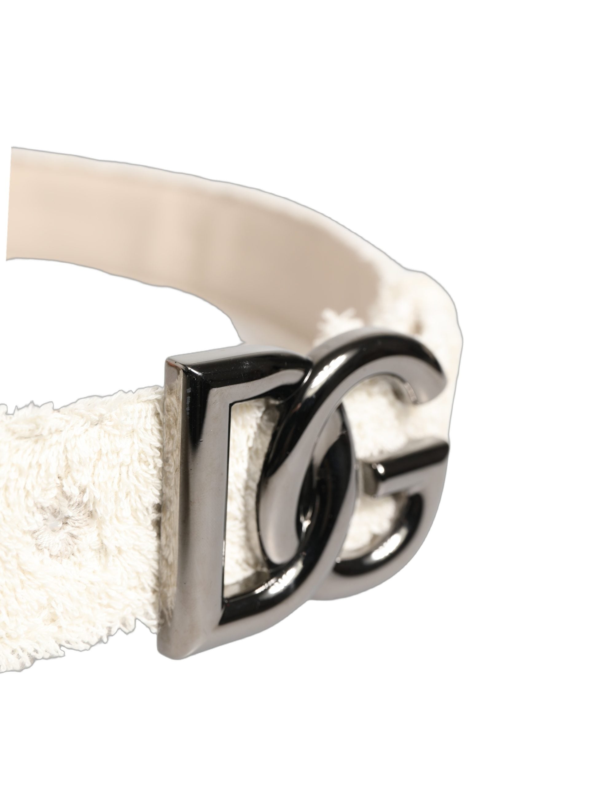 Dolce & Gabbana White Cotton Fleece DG Logo Metal Buckle Women's Belt