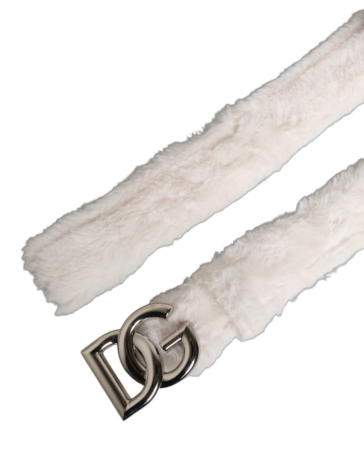 Dolce & Gabbana White Fleece Silver DG Logo Metal Buckle Women's Belt