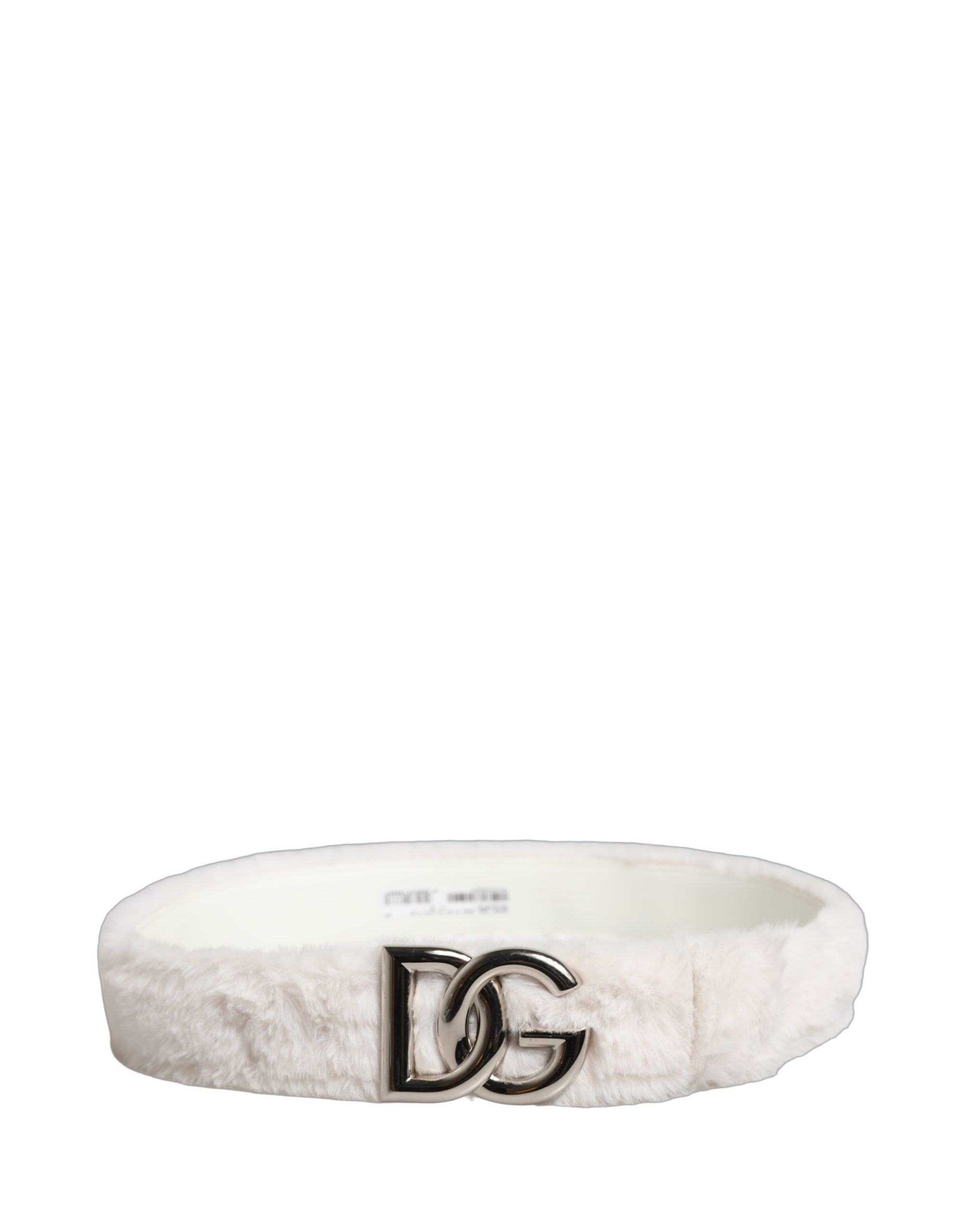 Dolce & Gabbana White Fleece Silver DG Logo Metal Buckle Women's Belt