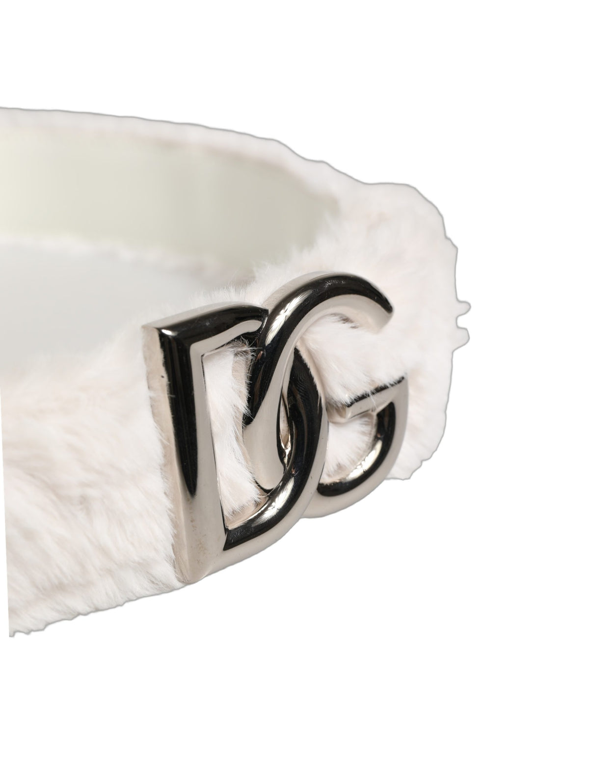 Dolce & Gabbana White Fleece Silver DG Logo Metal Buckle Women's Belt