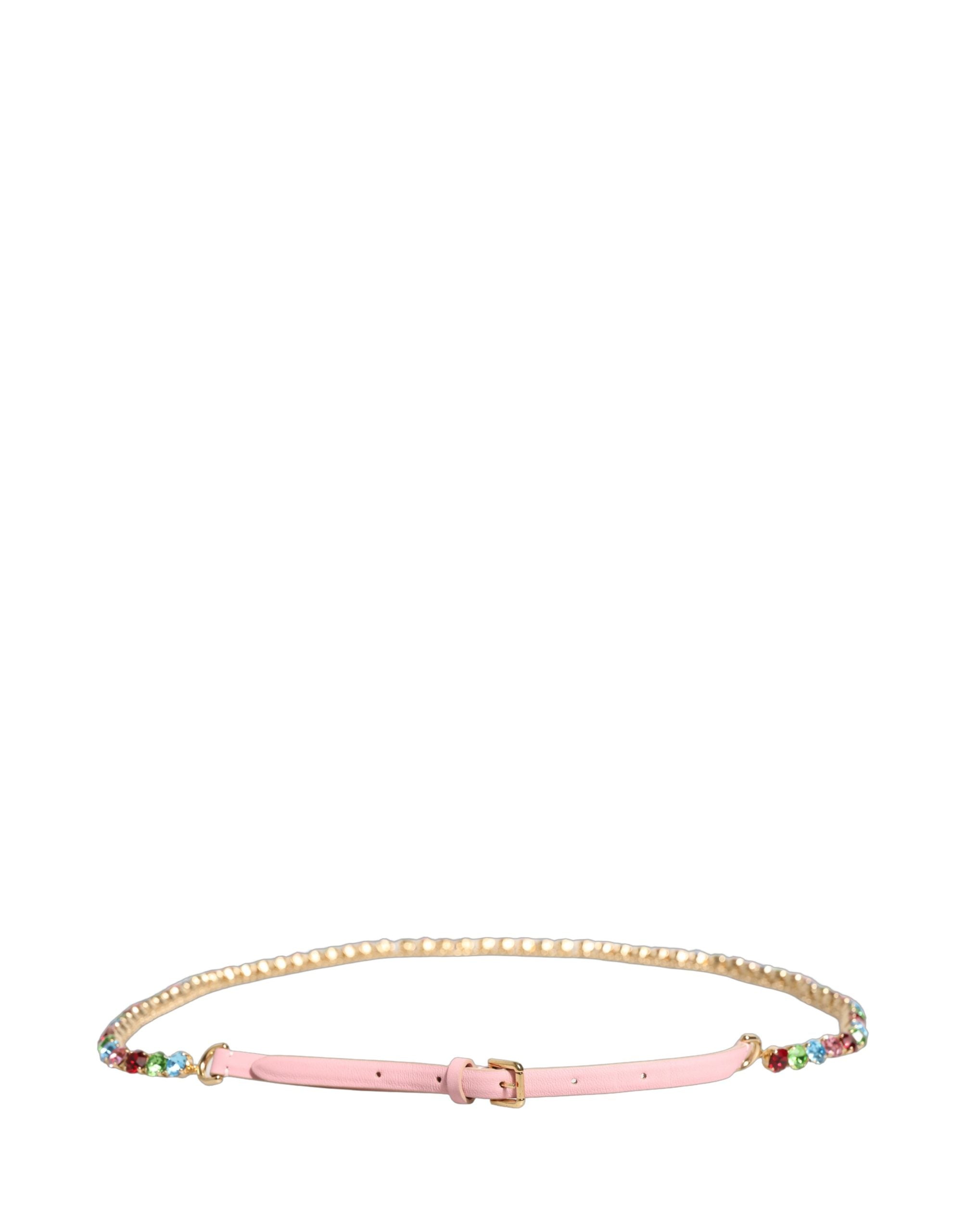 Dolce & Gabbana Pink Leather Crystal Chain Embellished Women's Belt