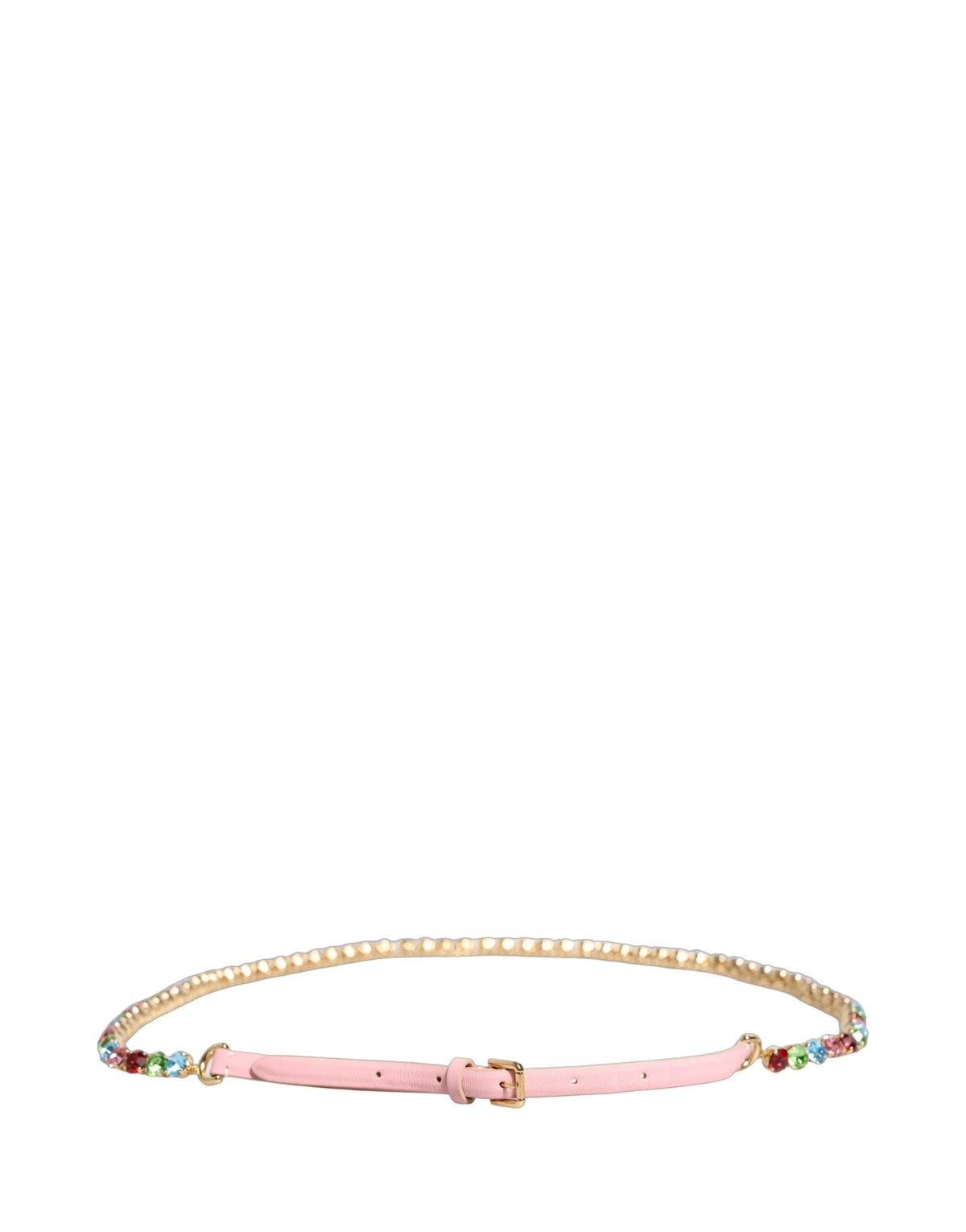Dolce & Gabbana Pink Leather Crystal Chain Embellished Women's Belt