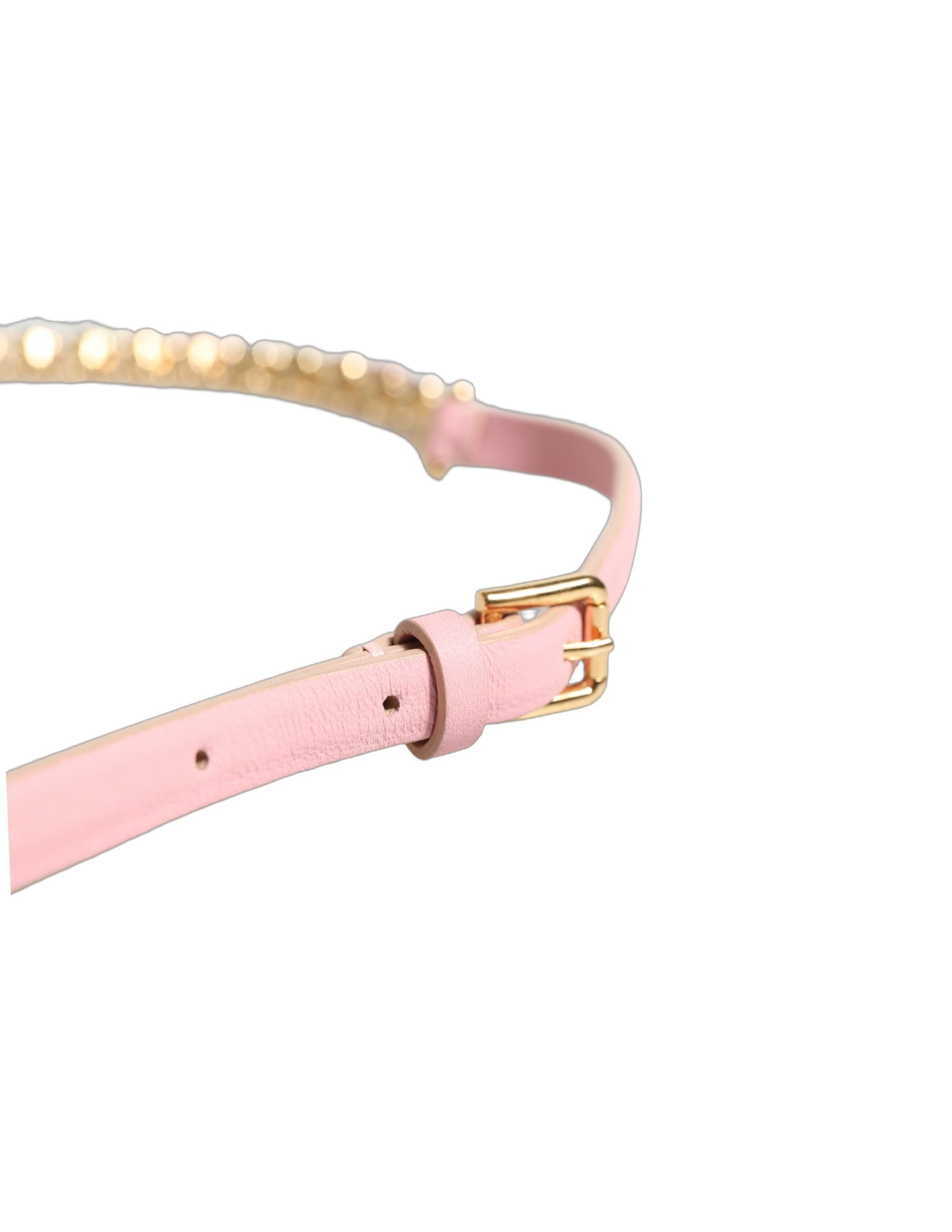 Dolce & Gabbana Pink Leather Crystal Chain Embellished Women's Belt