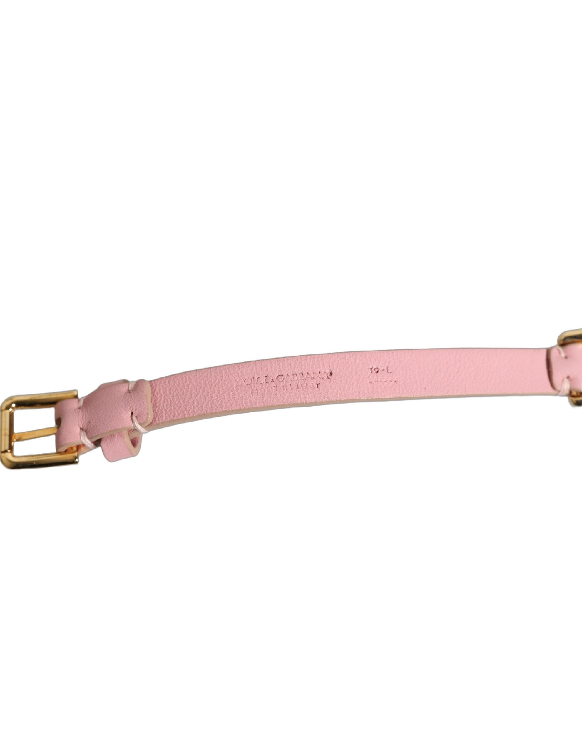 Dolce & Gabbana Pink Leather Crystal Chain Embellished Women's Belt